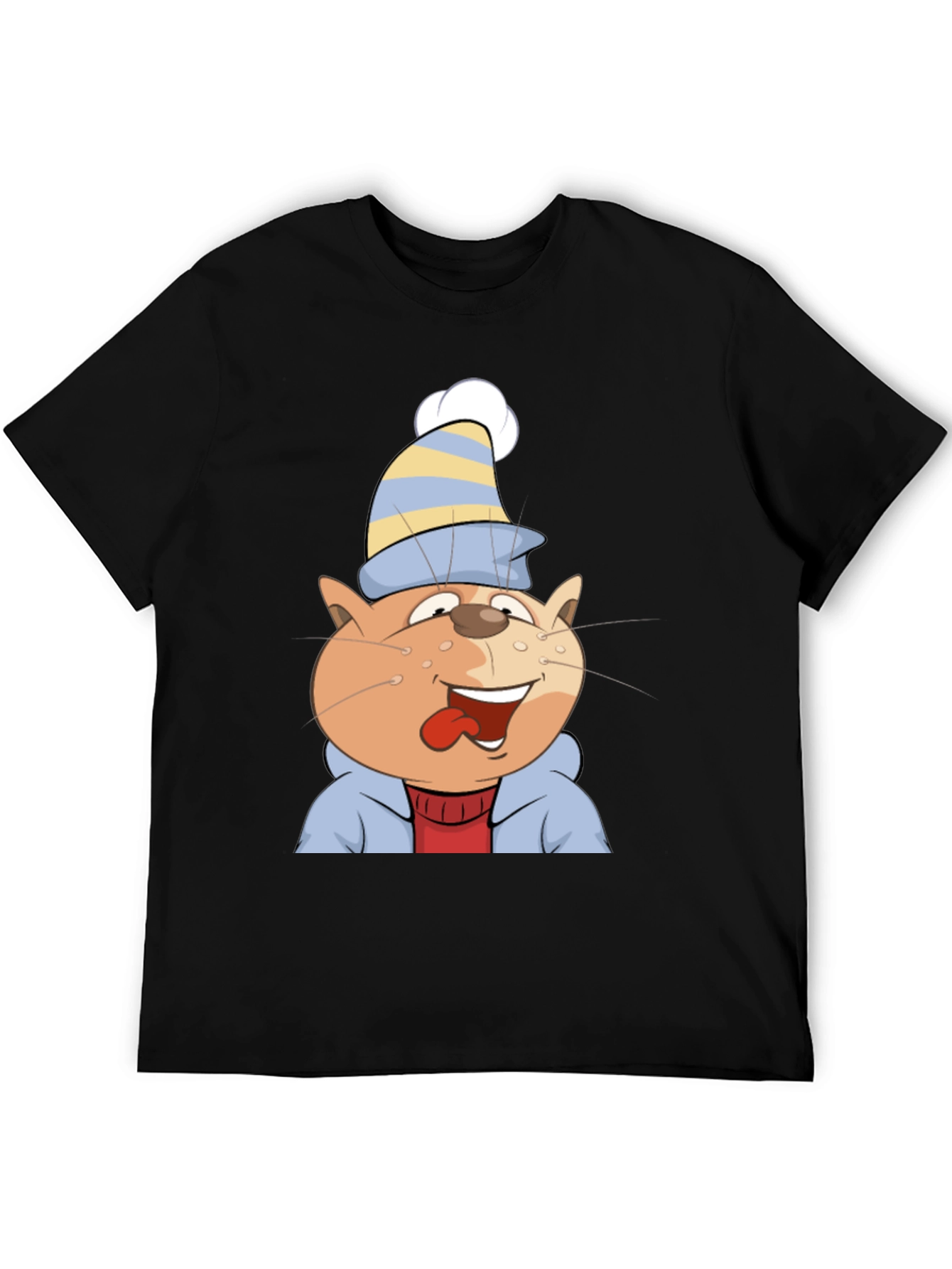 Black Cartoon Cat Graphic Tee - Black Cotton Casual Shirt view 5