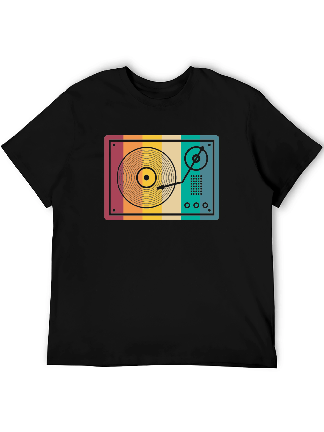 Black Retro Vinyl Record Player Graphic T-Shirt view 5