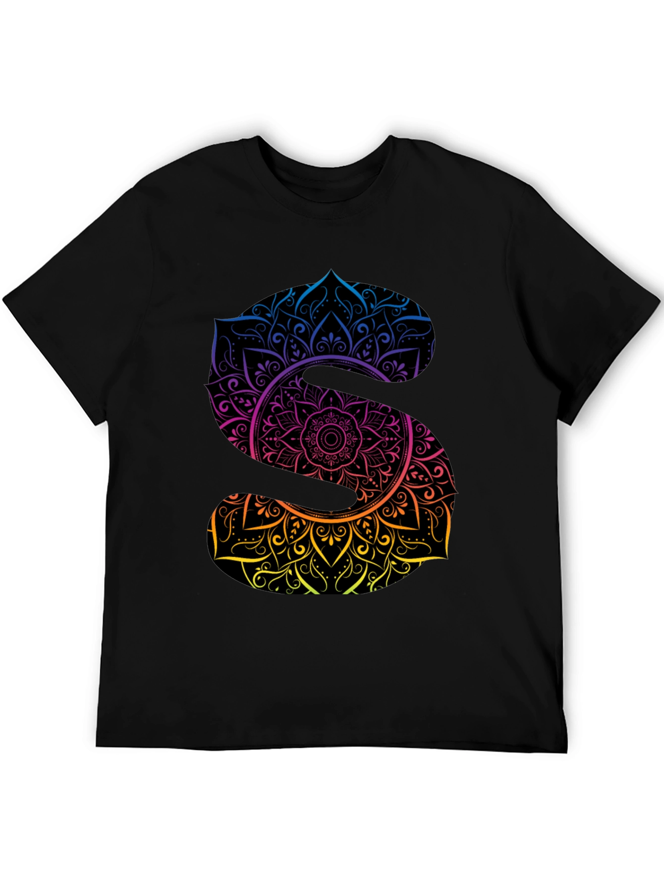 Black Mandala Letter S Graphic Black T-Shirt view 5