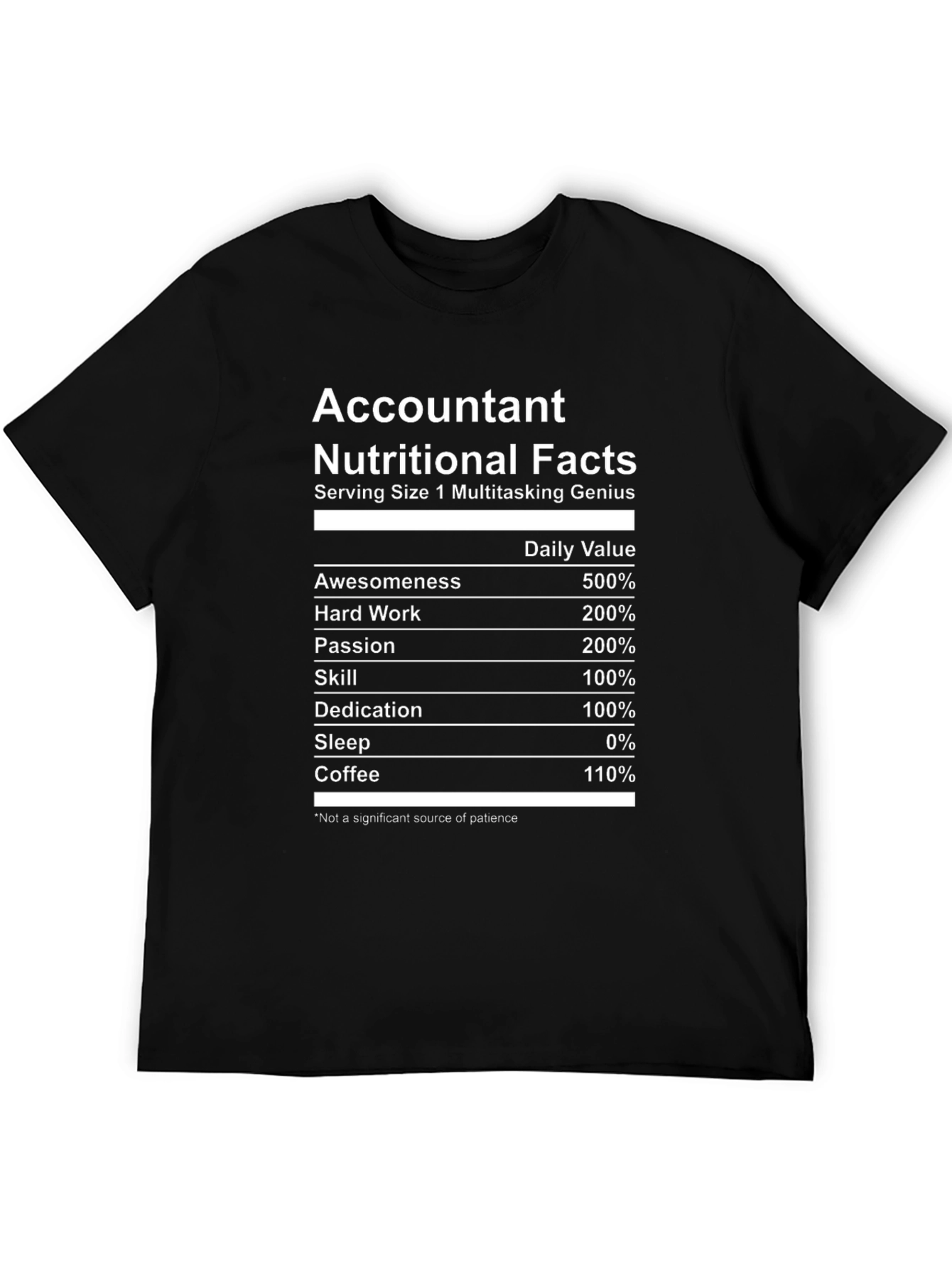 Black Accountant Nutritional Facts Funny T-Shirt view 5