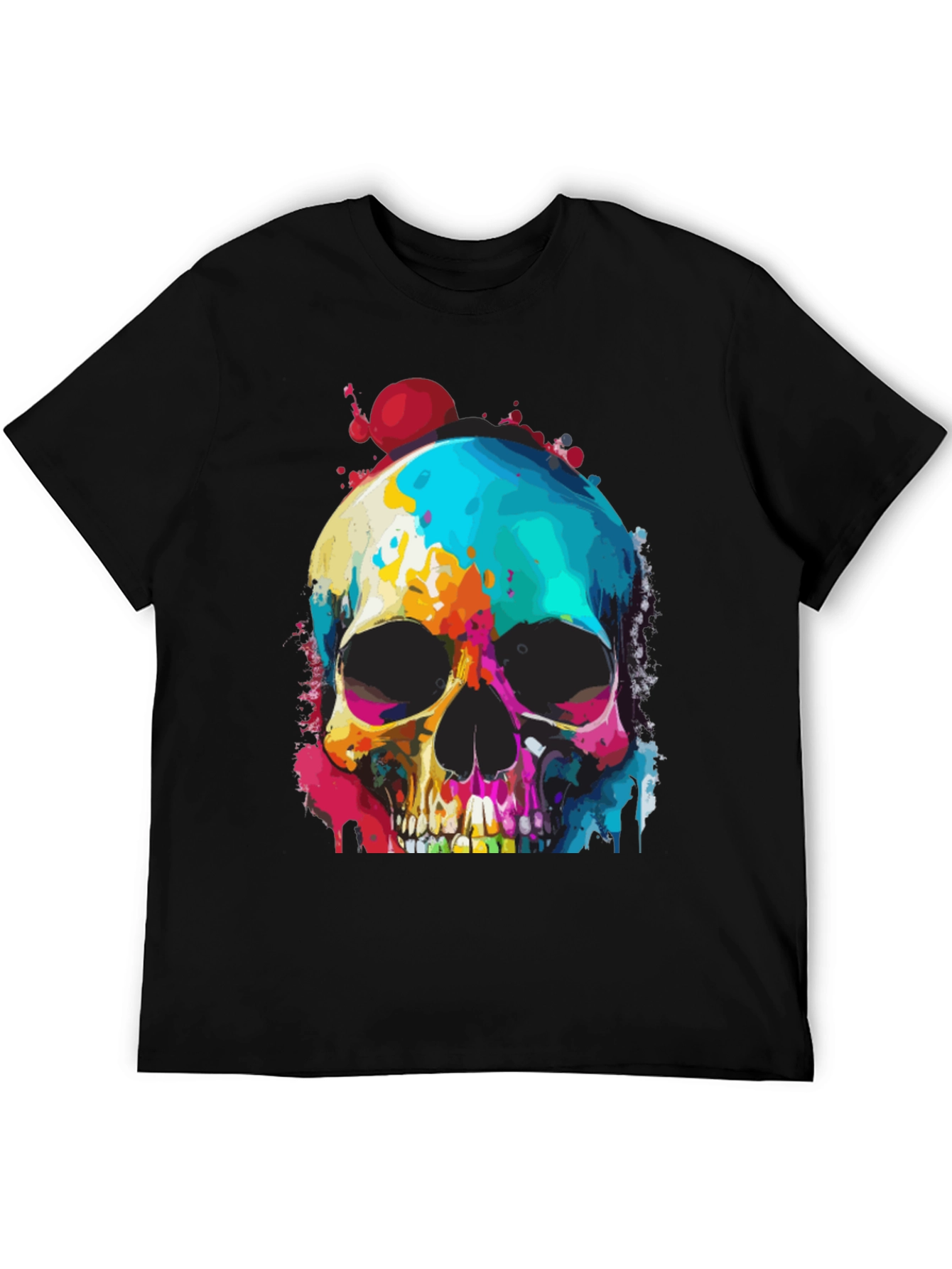 Black Vibrant Skull Graphic Tee - Men's Black T-Shirt view 5