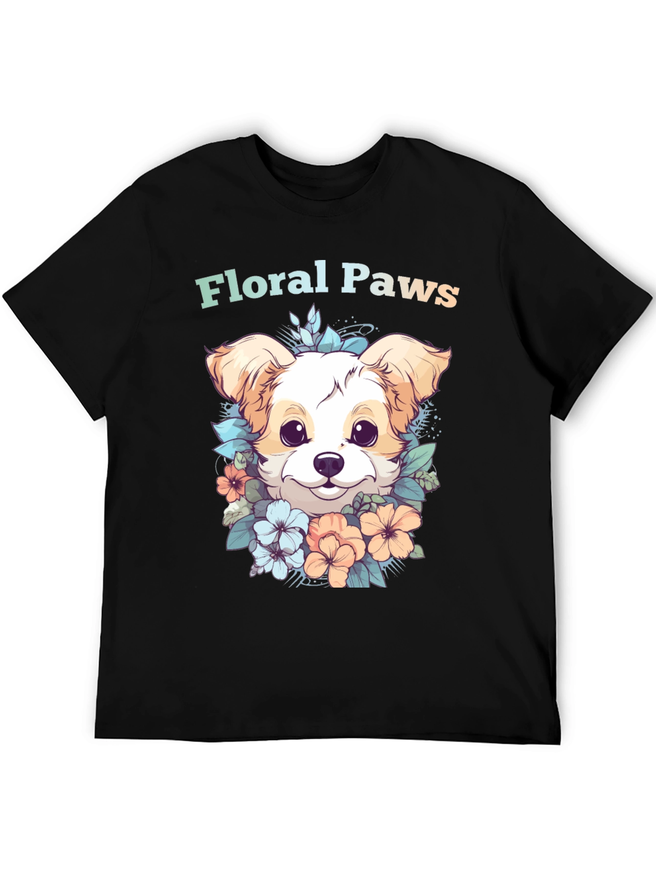 Black Floral Paws Dog Graphic Tee - Cute Puppy Shirt view 5