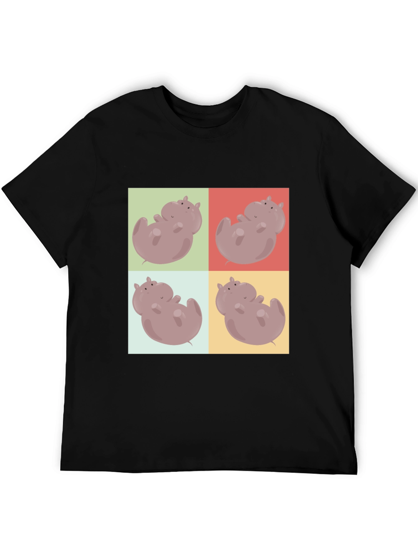 Black Hippo Pop Art Black T-Shirt view 5