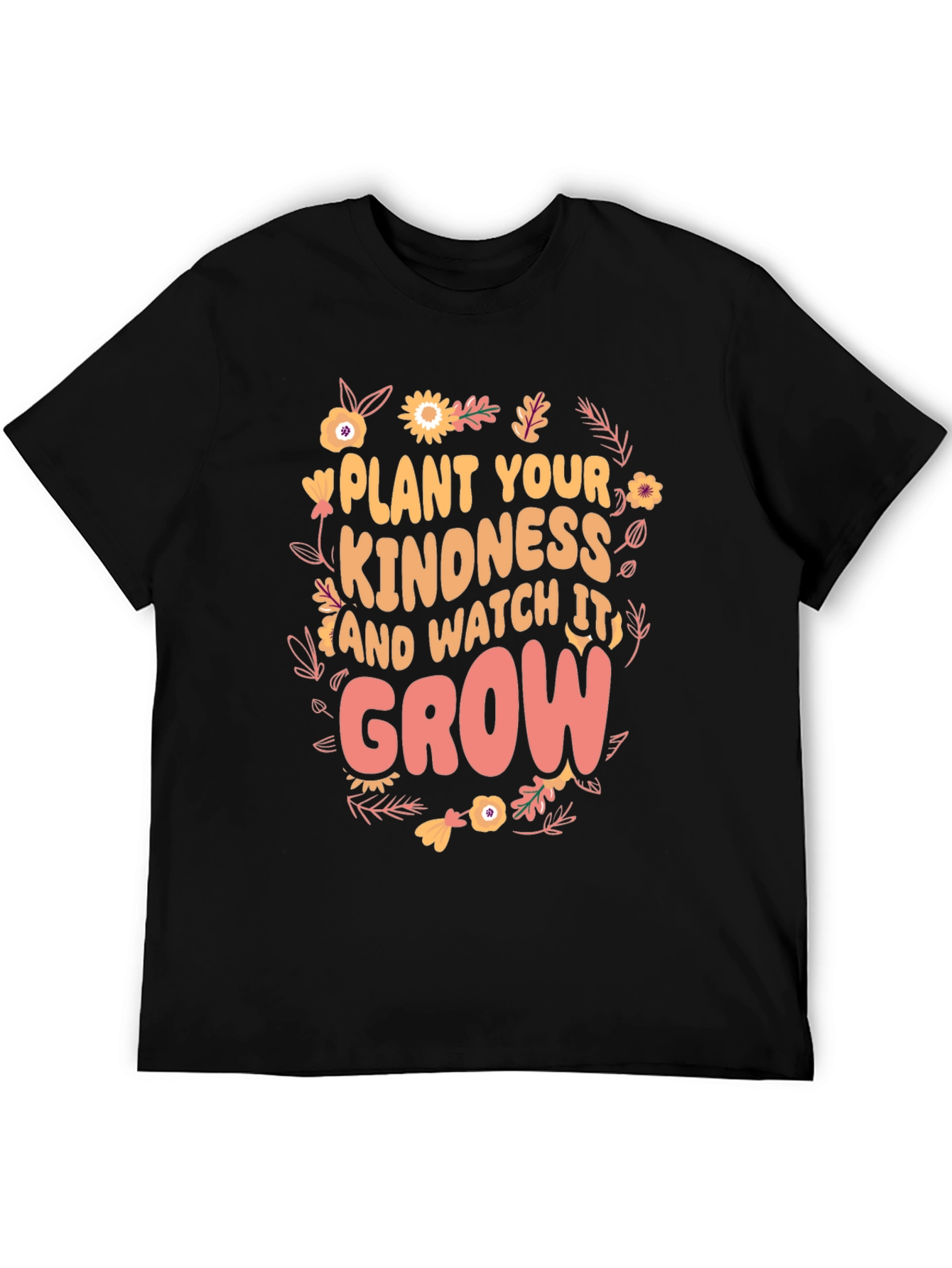 Black Kindness Grow T-Shirt - Floral Design view 5