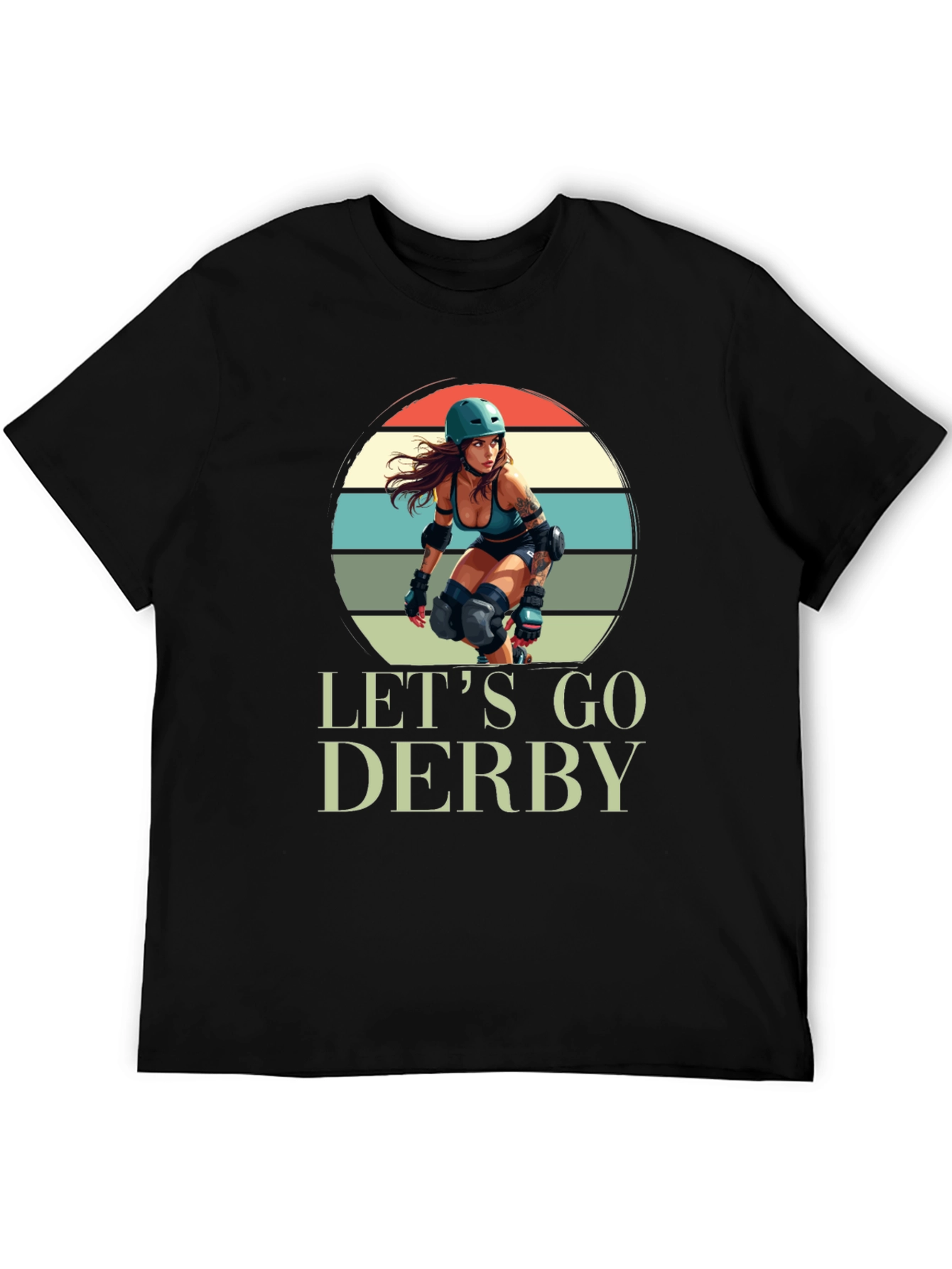 Black Let's Go Derby T-Shirt Roller Girl Retro Style view 5