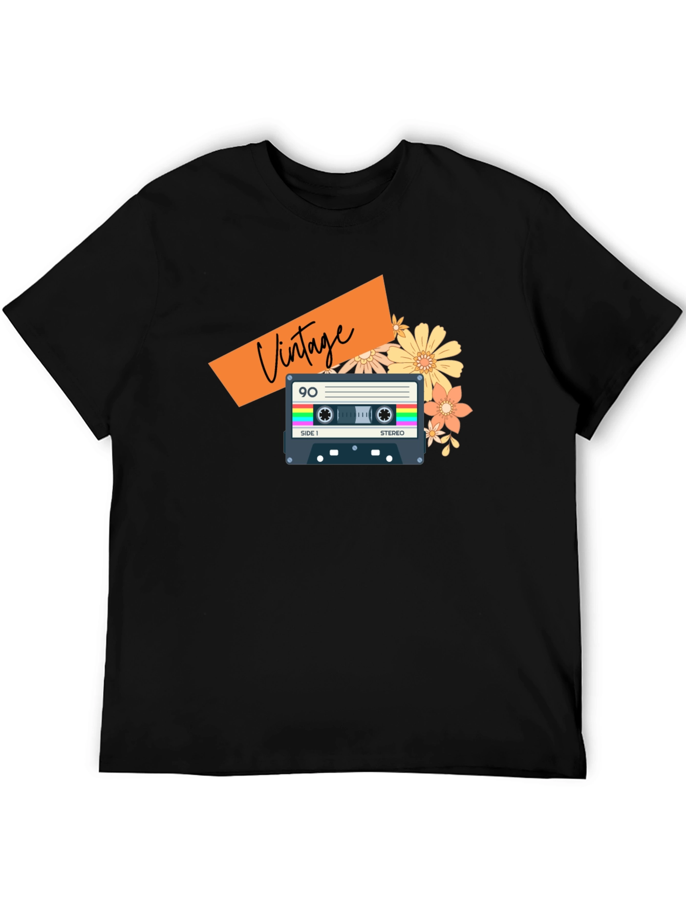 Black Vintage Cassette Tape Graphic Tee - Retro 90s Style view 5