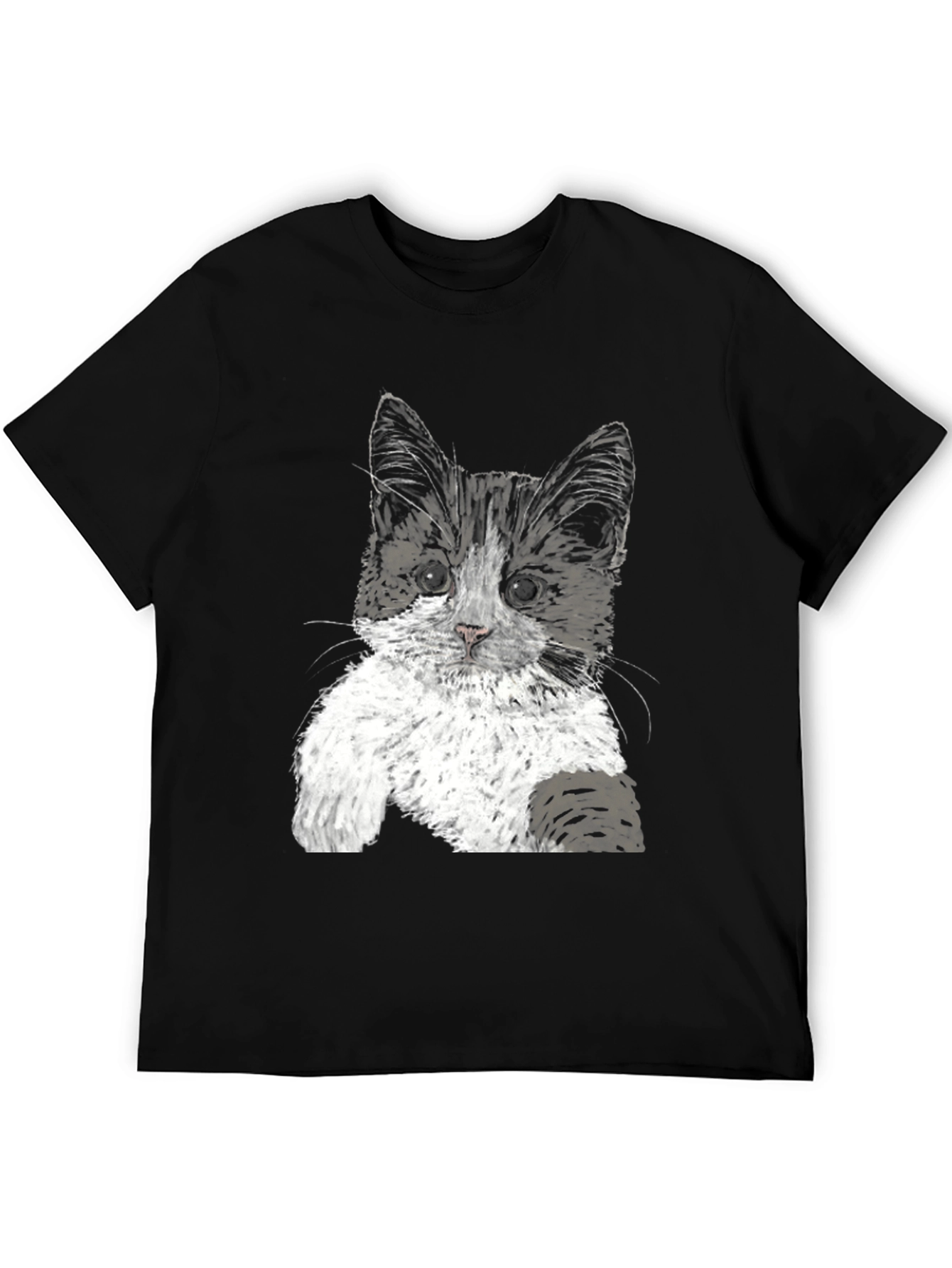 Black Cute Kitten Graphic Tee - Black Cotton T-Shirt view 5