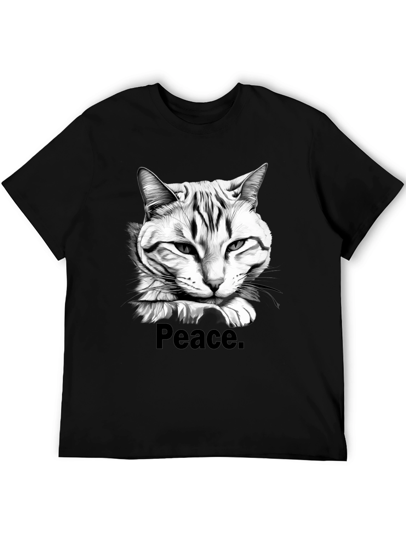 Black Peace Cat Graphic Tee - Men's Black T-Shirt view 5