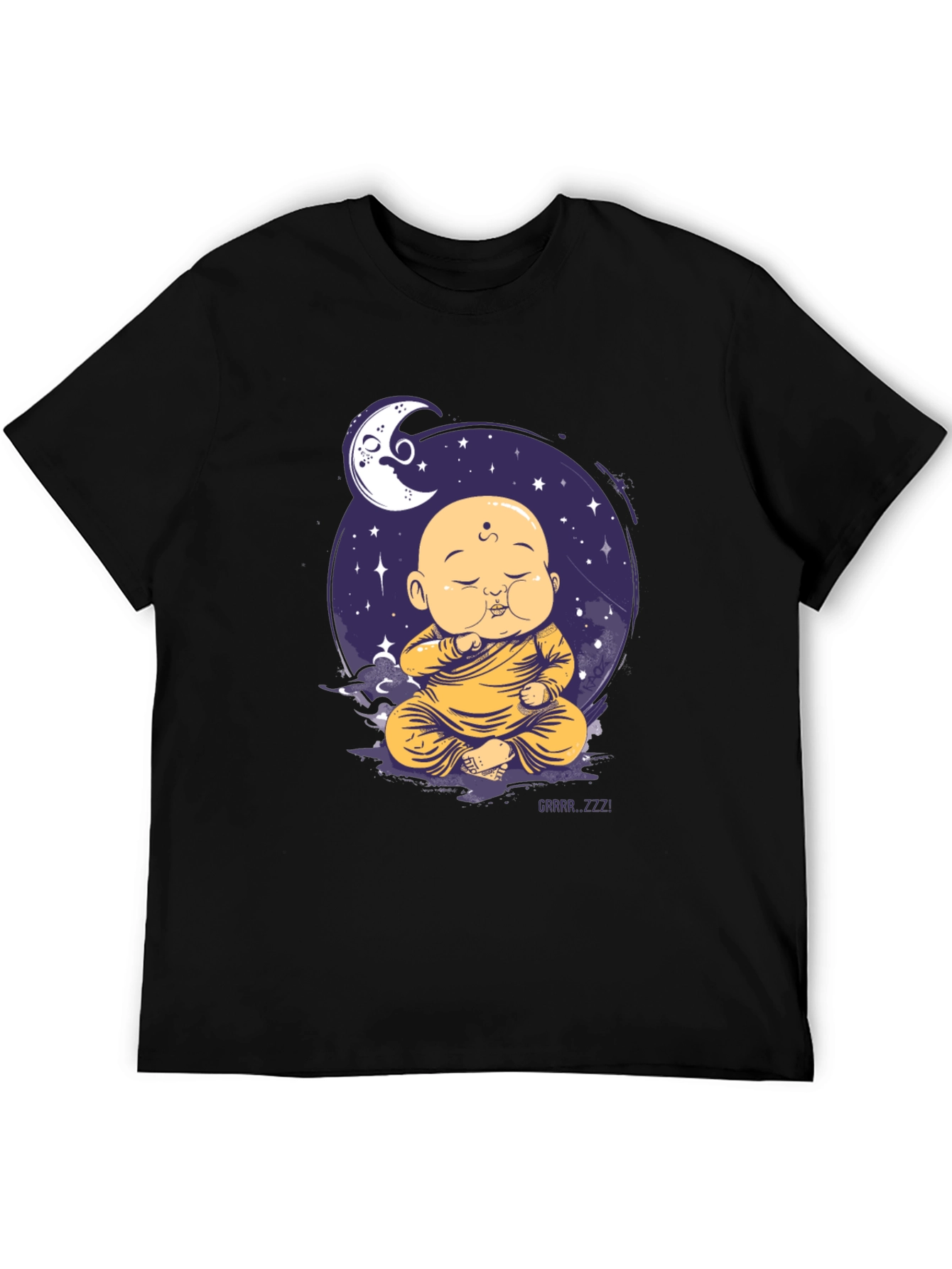 Black Zen Monk Moon T-Shirt - Sleepy Buddha Design view 5