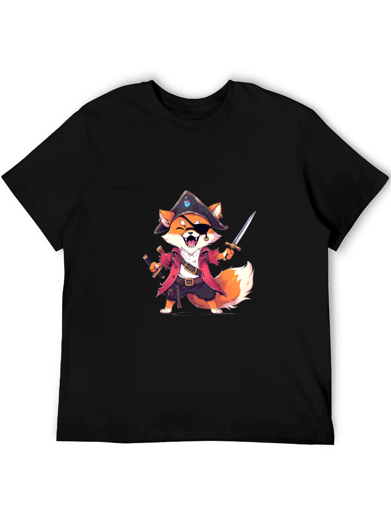 Black Pirate Fox Graphic Tee - Soft Cotton Blend view 5