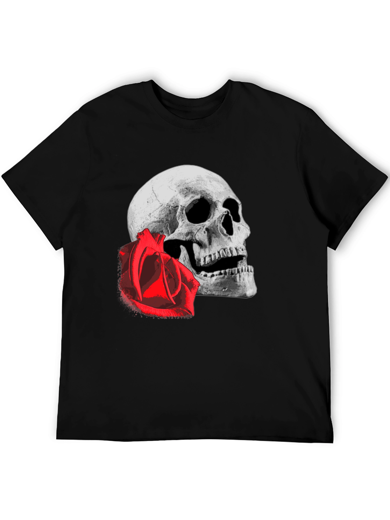Black Skull & Rose Graphic Tee - Edgy Black T-Shirt view 5