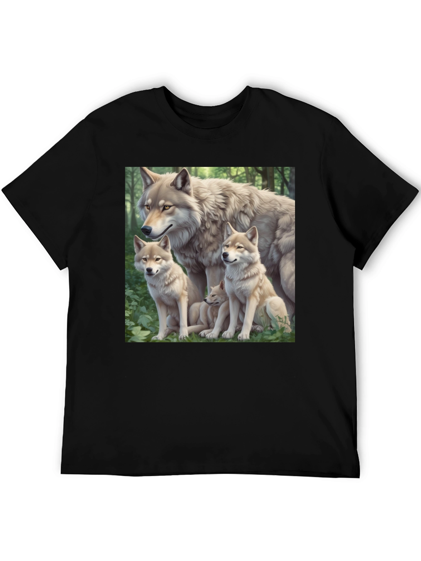 Black Wolf Pack Graphic Tee - Black Cotton T-Shirt view 5