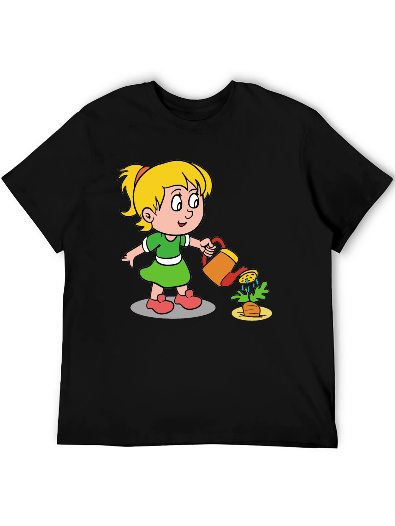 Black Cartoon Girl Gardening T-Shirt view 5