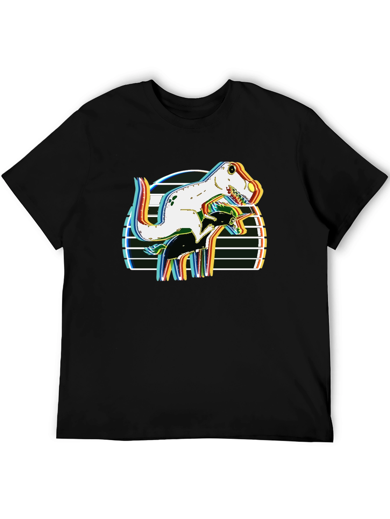 Black Dino Riding Unicorn Retro Style Graphic T-Shirt view 5