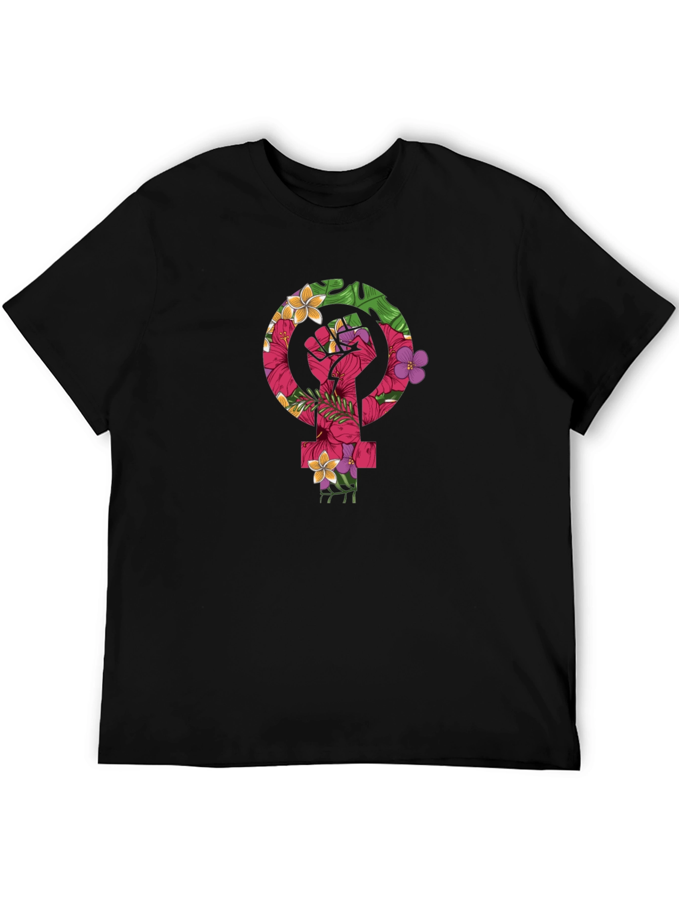Black Feminist Floral Fist T-Shirt view 5