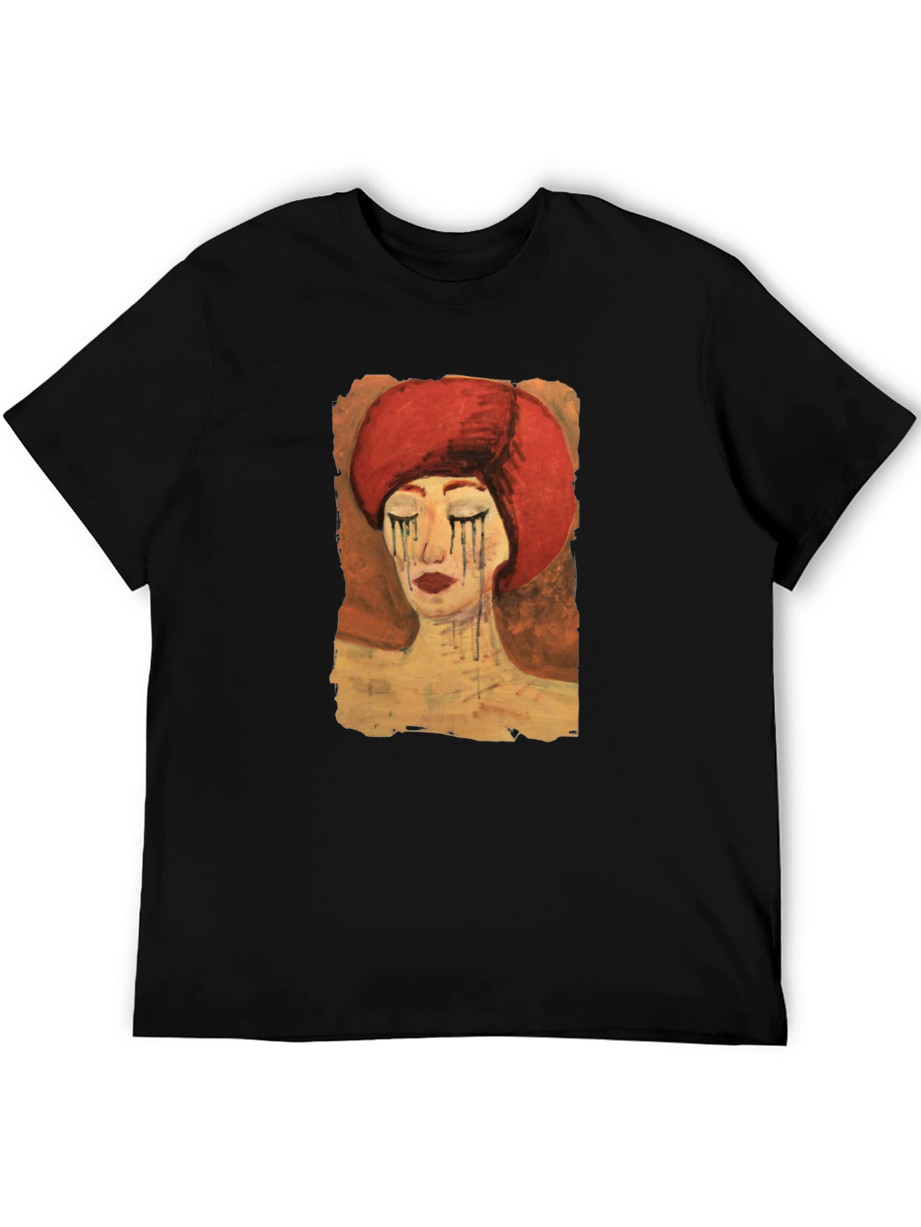 Black Artistic Woman Graphic Tee - Black Casual T-Shirt view 5