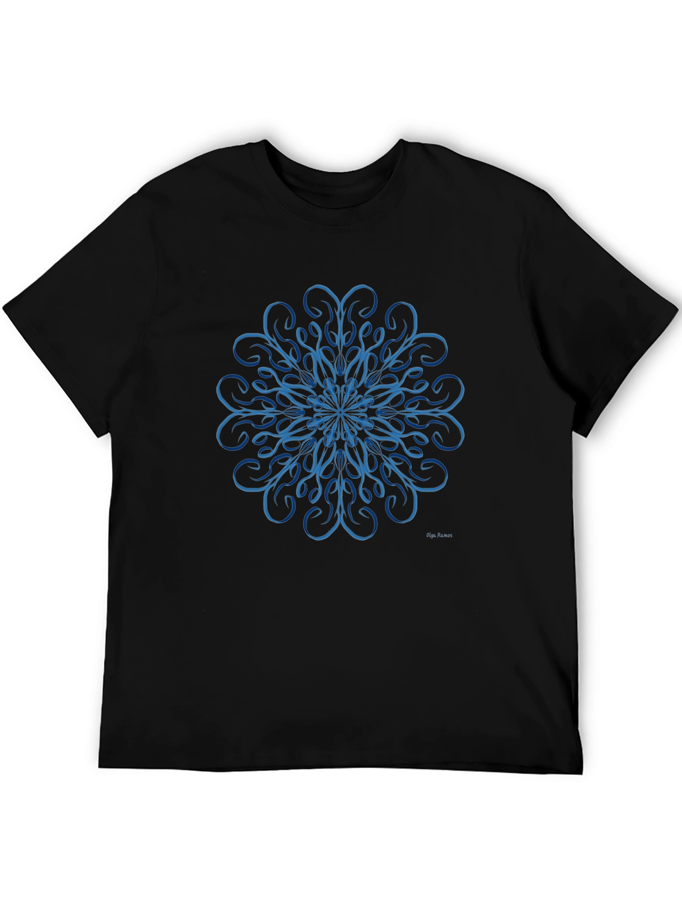 Black Blue Swirl Mandala Design Black T-Shirt view 5