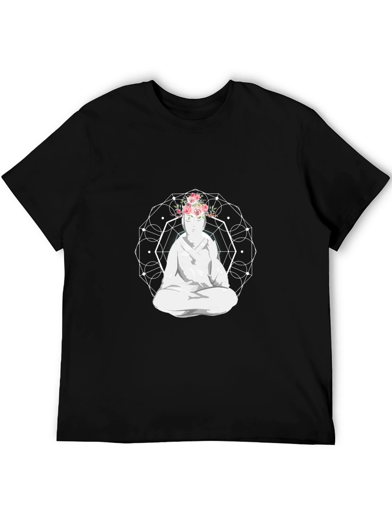 Black Meditative Floral Crown Graphic Tee view 5