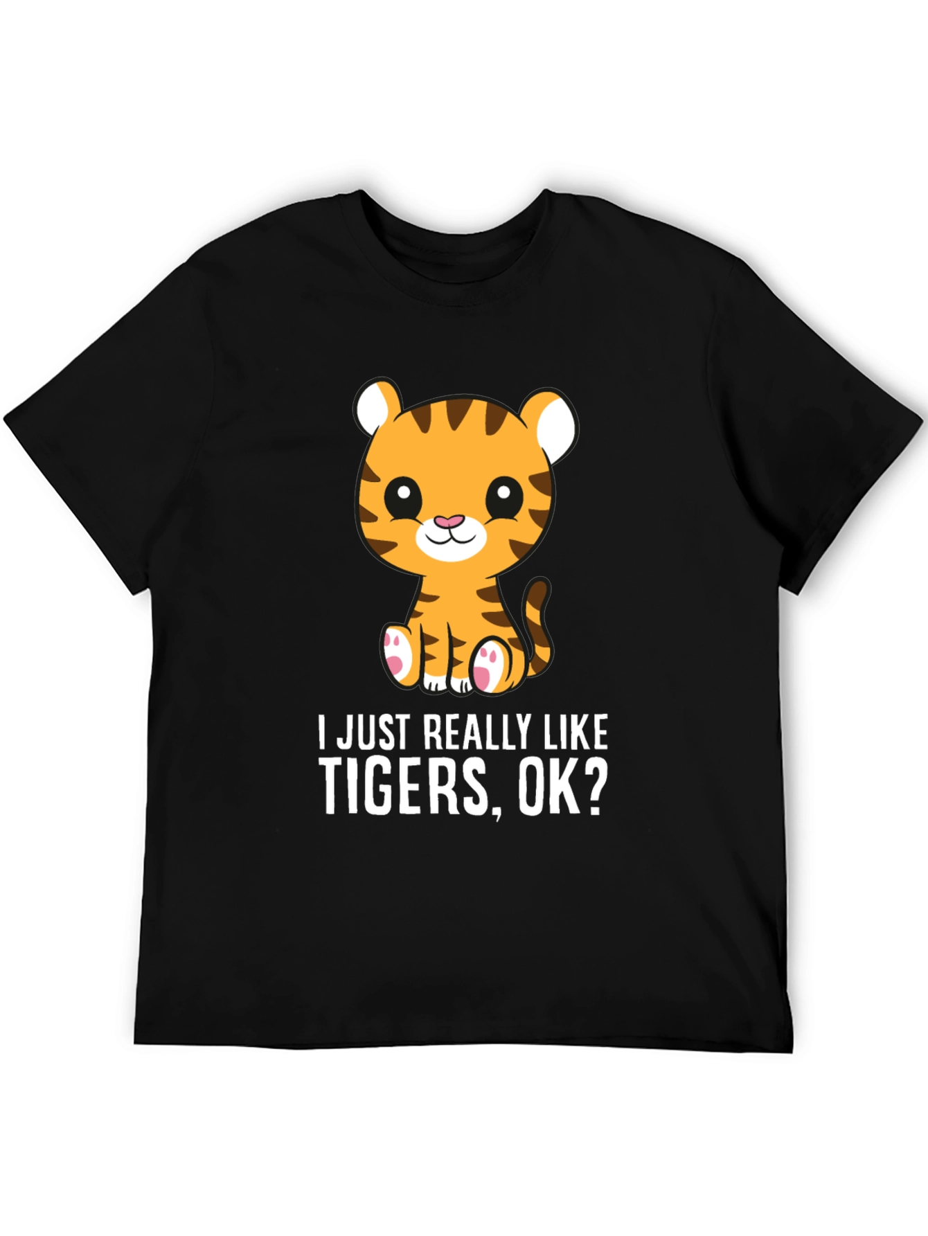 Black Cute Tiger Lover T-Shirt - I Just Really Like Tigers, OK? view 5
