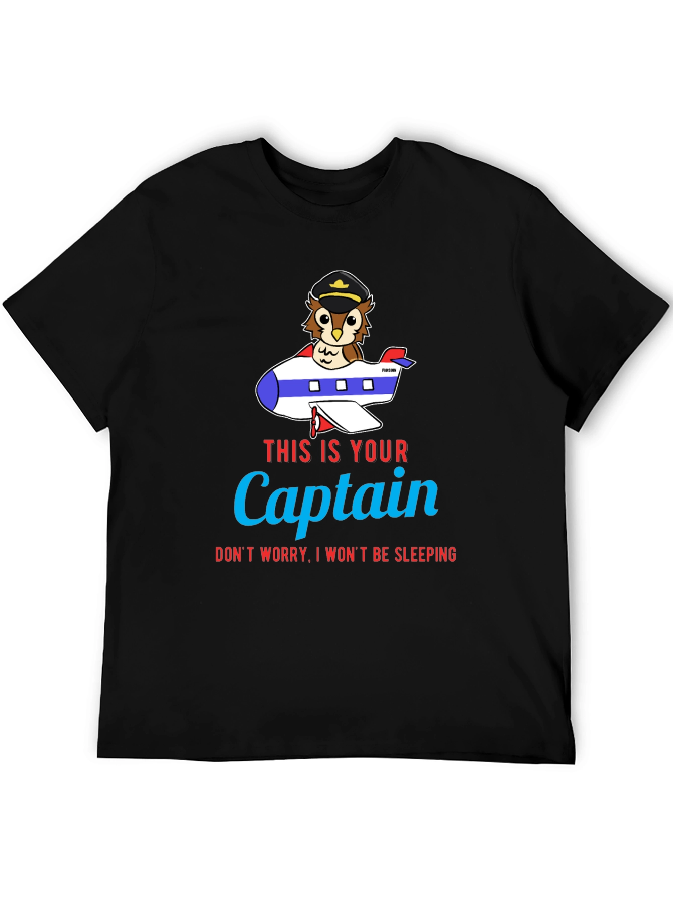 Black Owl Captain Airplane T-Shirt - Funny Pilot Tee view 5