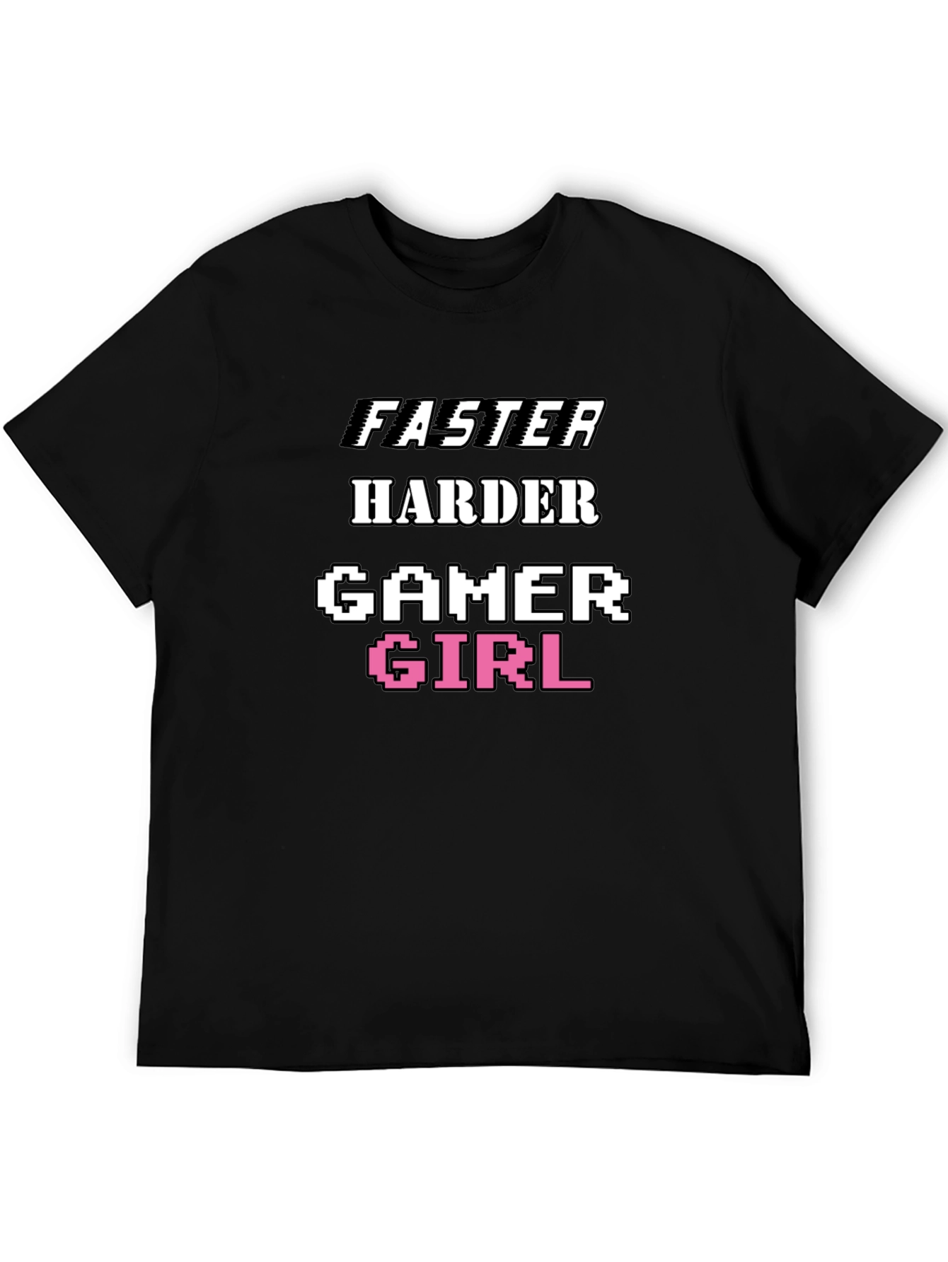 Black Faster Harder Gamer Girl Tee - Black Cotton T-Shirt view 5