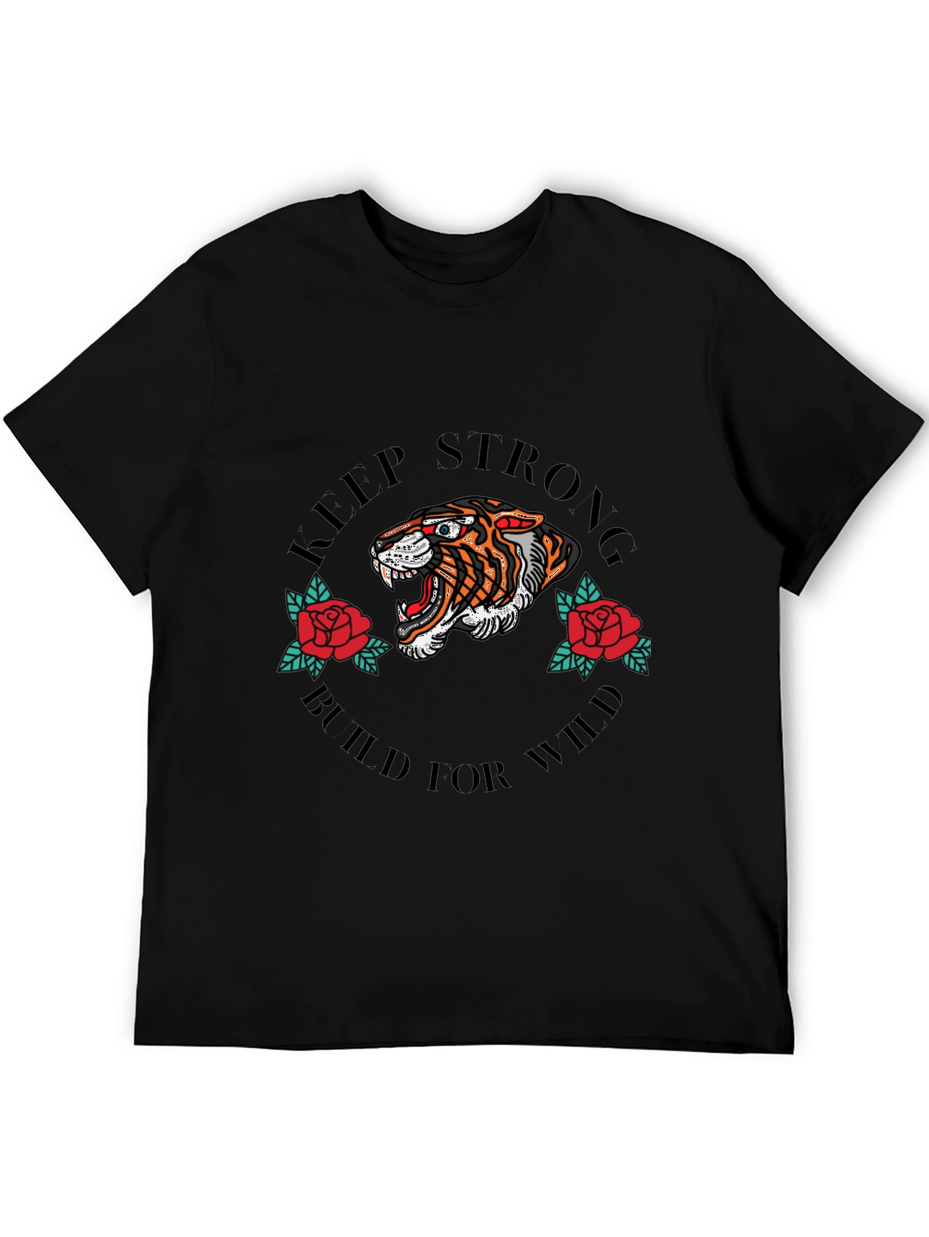 Black Keep Strong Tiger Graphic Black T-Shirt view 5