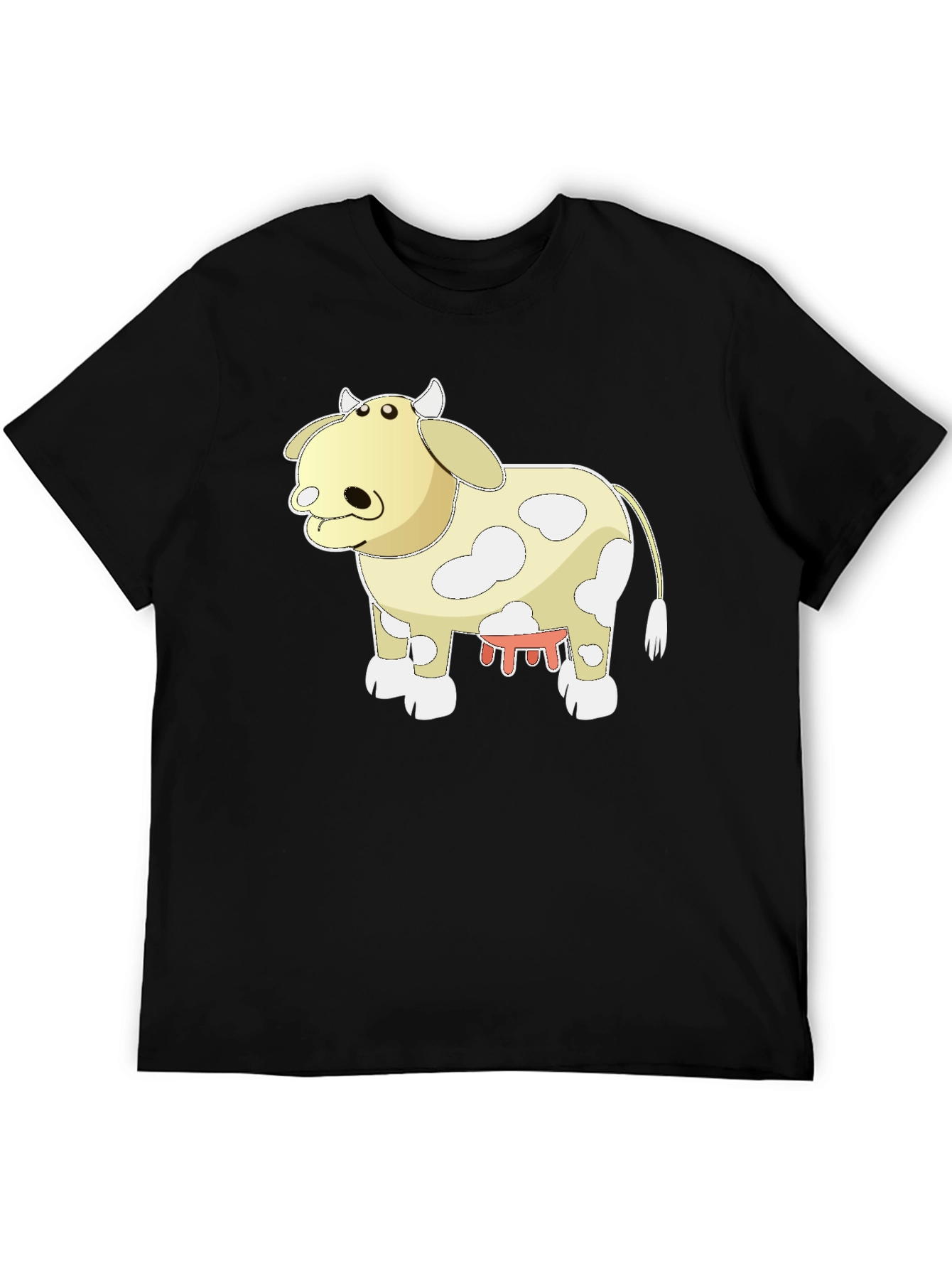 Black Cartoon Cow Graphic Tee - Black Cotton T-Shirt view 5