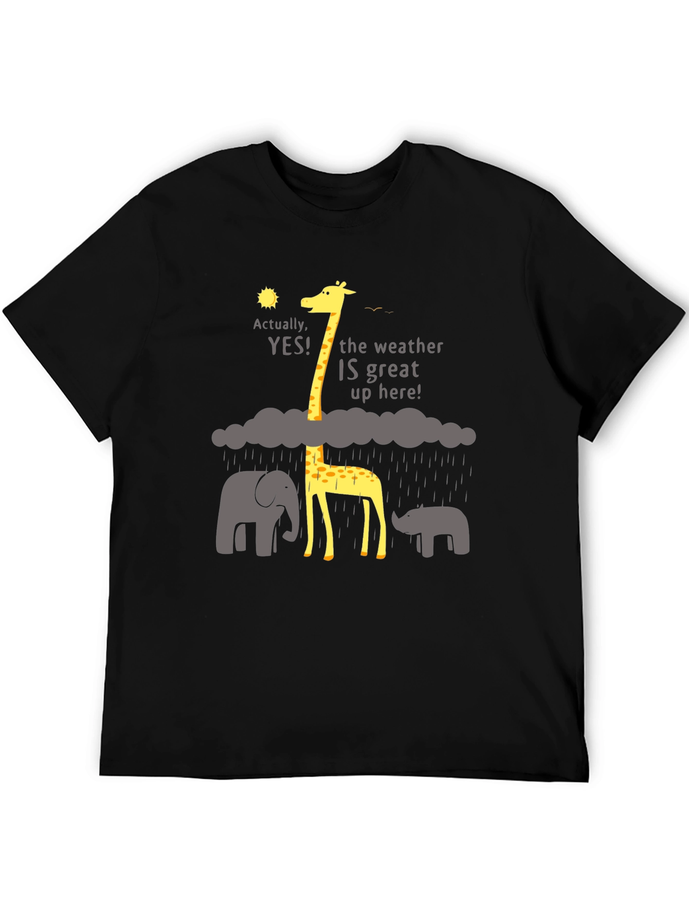 Black Funny Giraffe Weather T-Shirt - Great Up Here! view 5