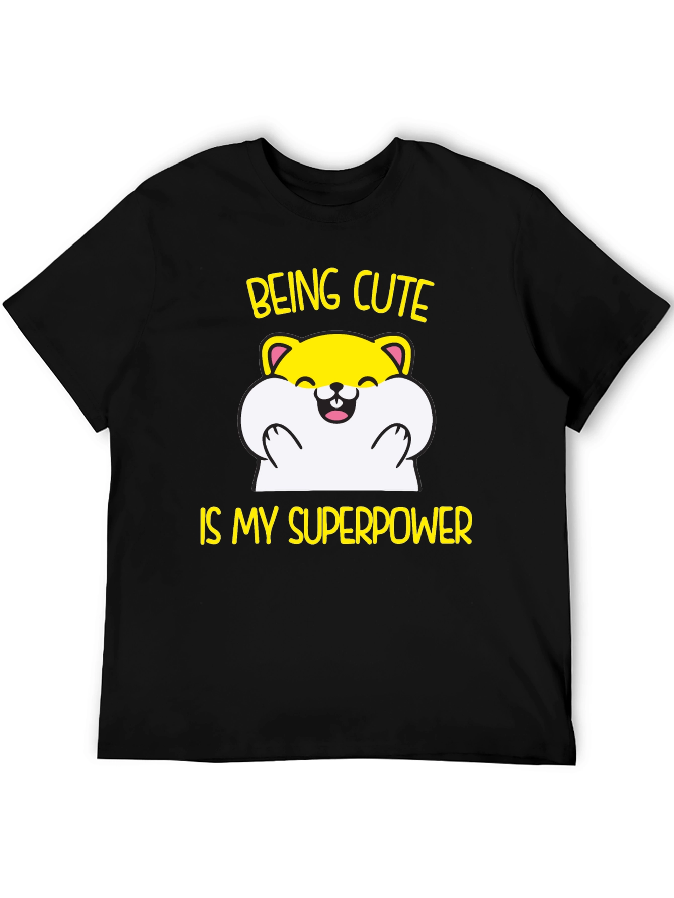 Black Cute Hamster Superpower T-Shirt - Funny Graphic Tee view 5