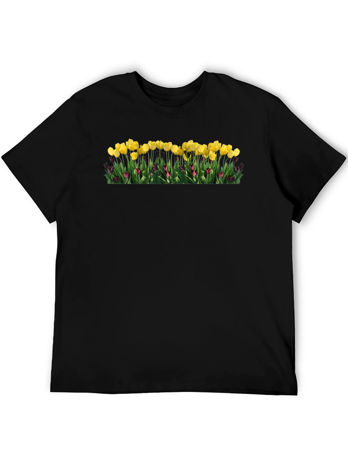 Black Floral Print T-Shirt - Yellow Tulips view 5