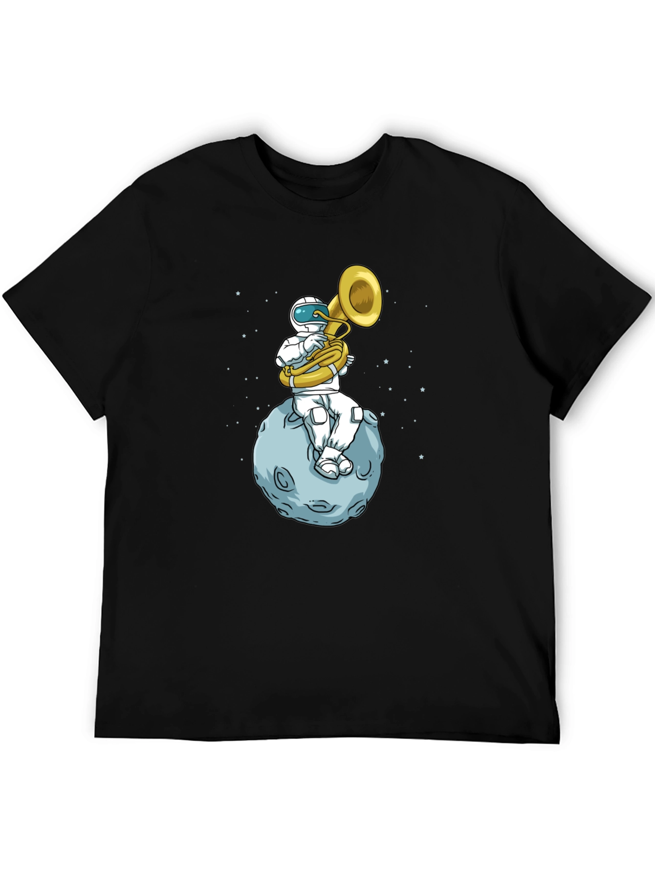 Black Astronaut Tuba Player on Moon T-Shirt view 5