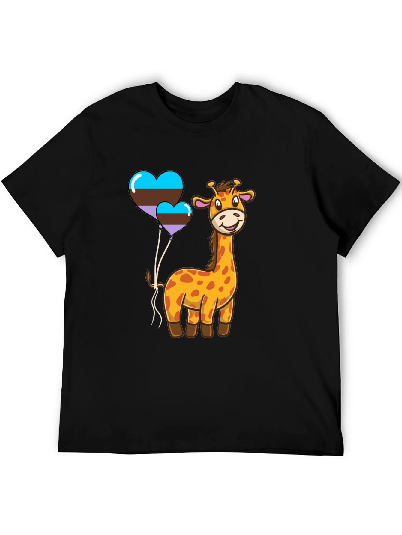 Black Cute Giraffe & Hearts T-Shirt view 5