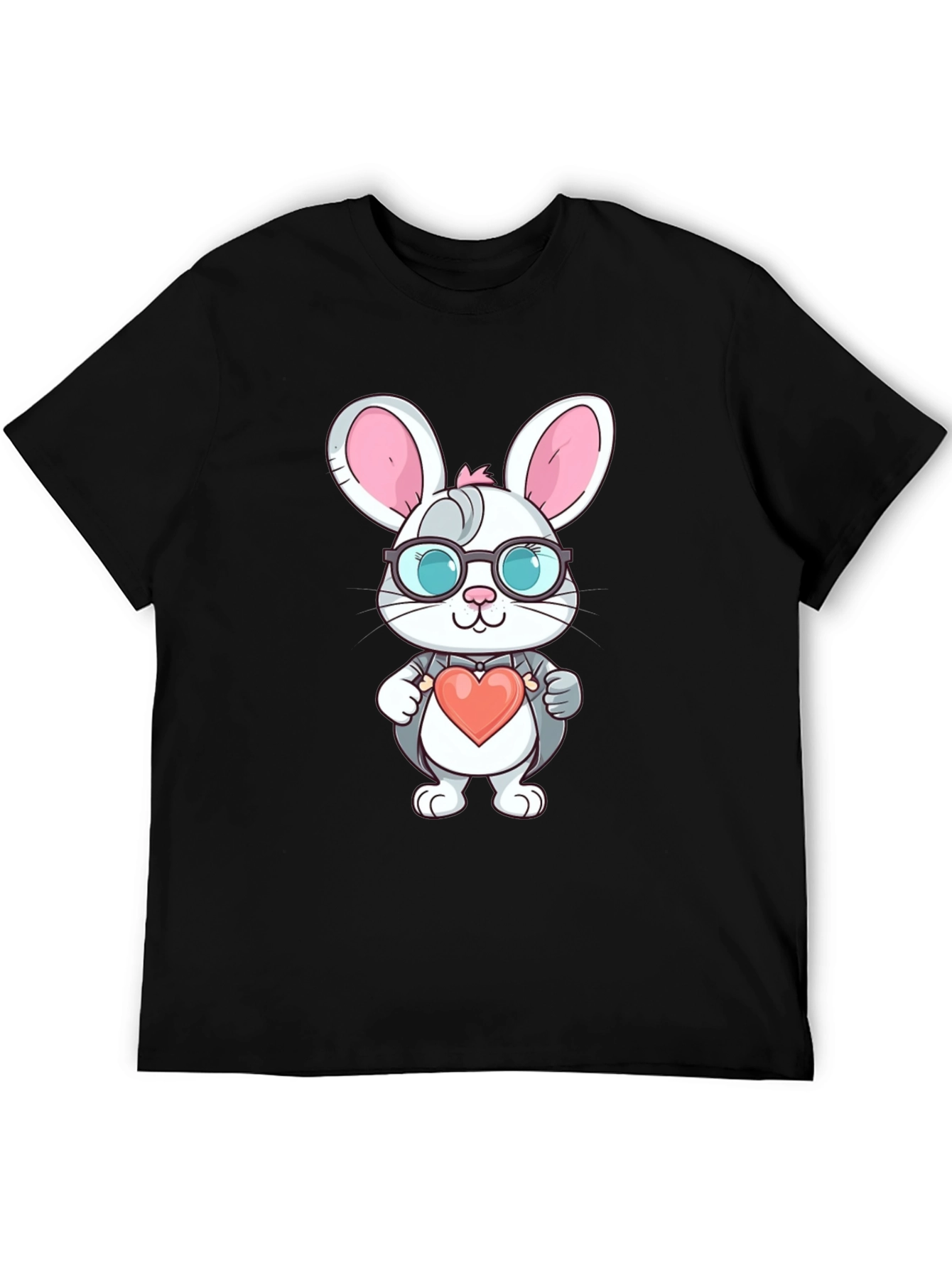 Cute Bunny Heart Valentine's Black T-Shirt - 5