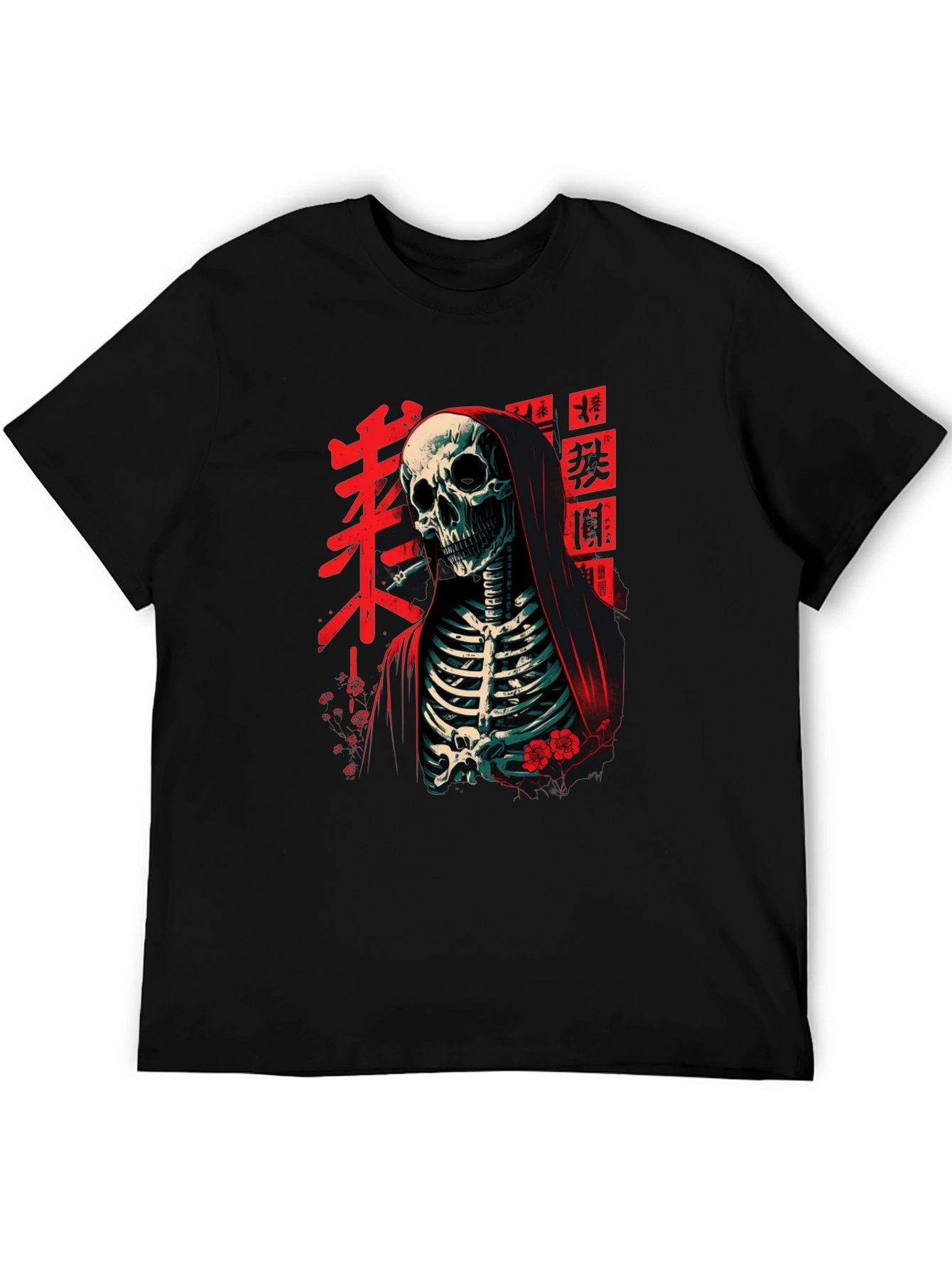 Black Grim Reaper Tee - Japanese Skeleton Graphic T-Shirt view 5