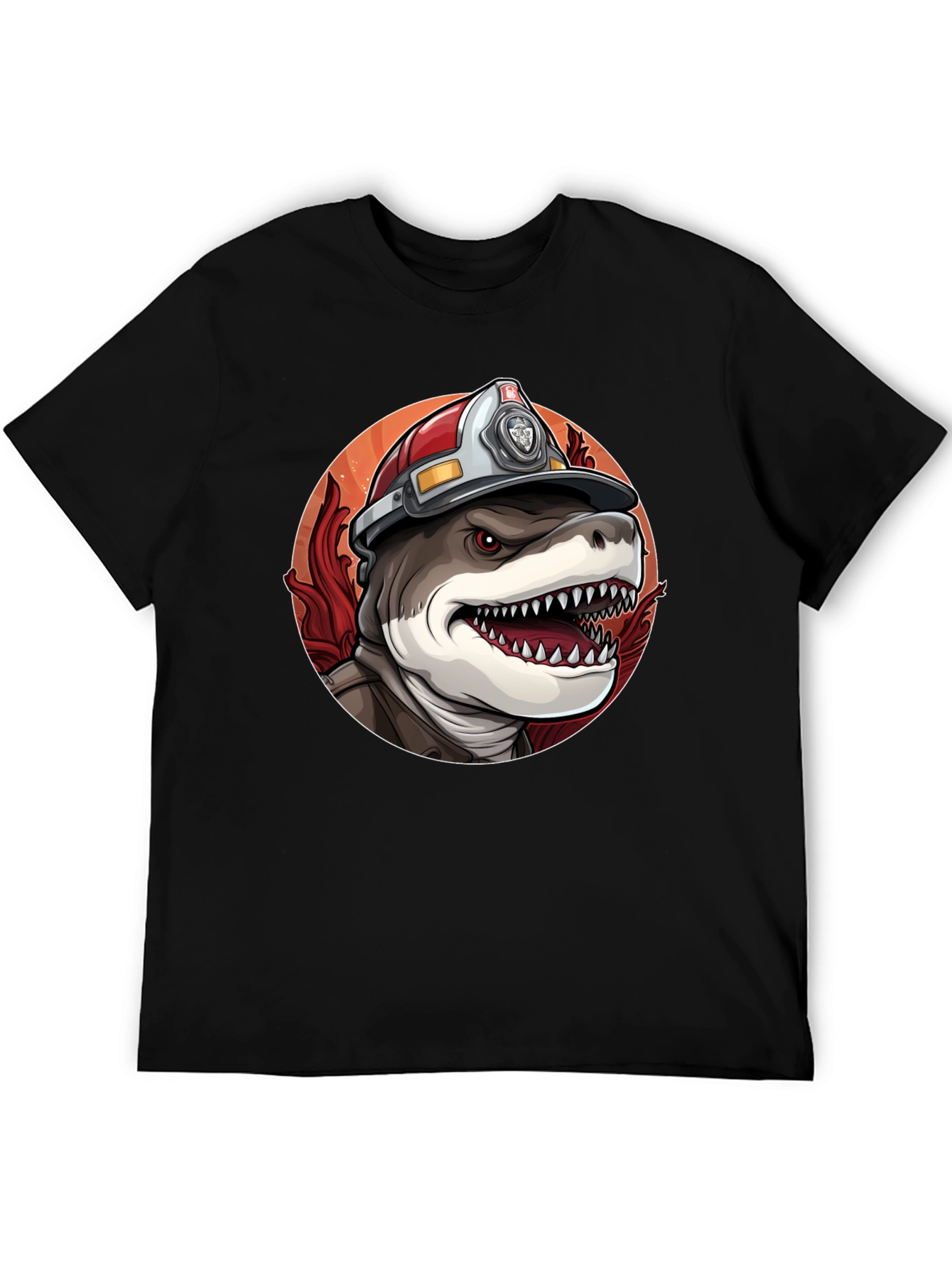 Black Firefighter Shark T-Shirt - Quirky Graphic Tee view 5