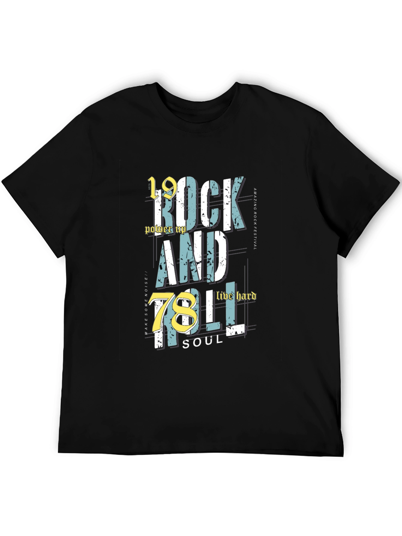 Black Rock and Roll Graphic Print Crew Neck Tee view 5
