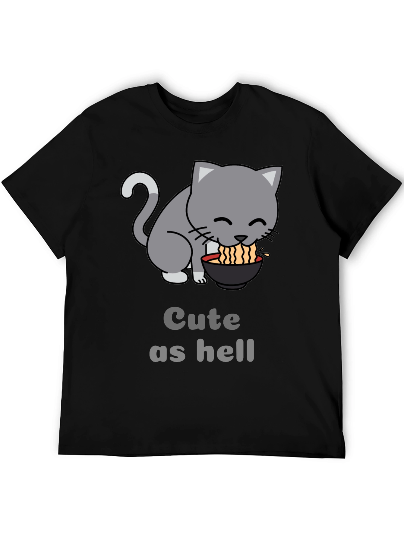 Black Cute Cat Ramen T-Shirt - Funny Anime Style Tee view 5