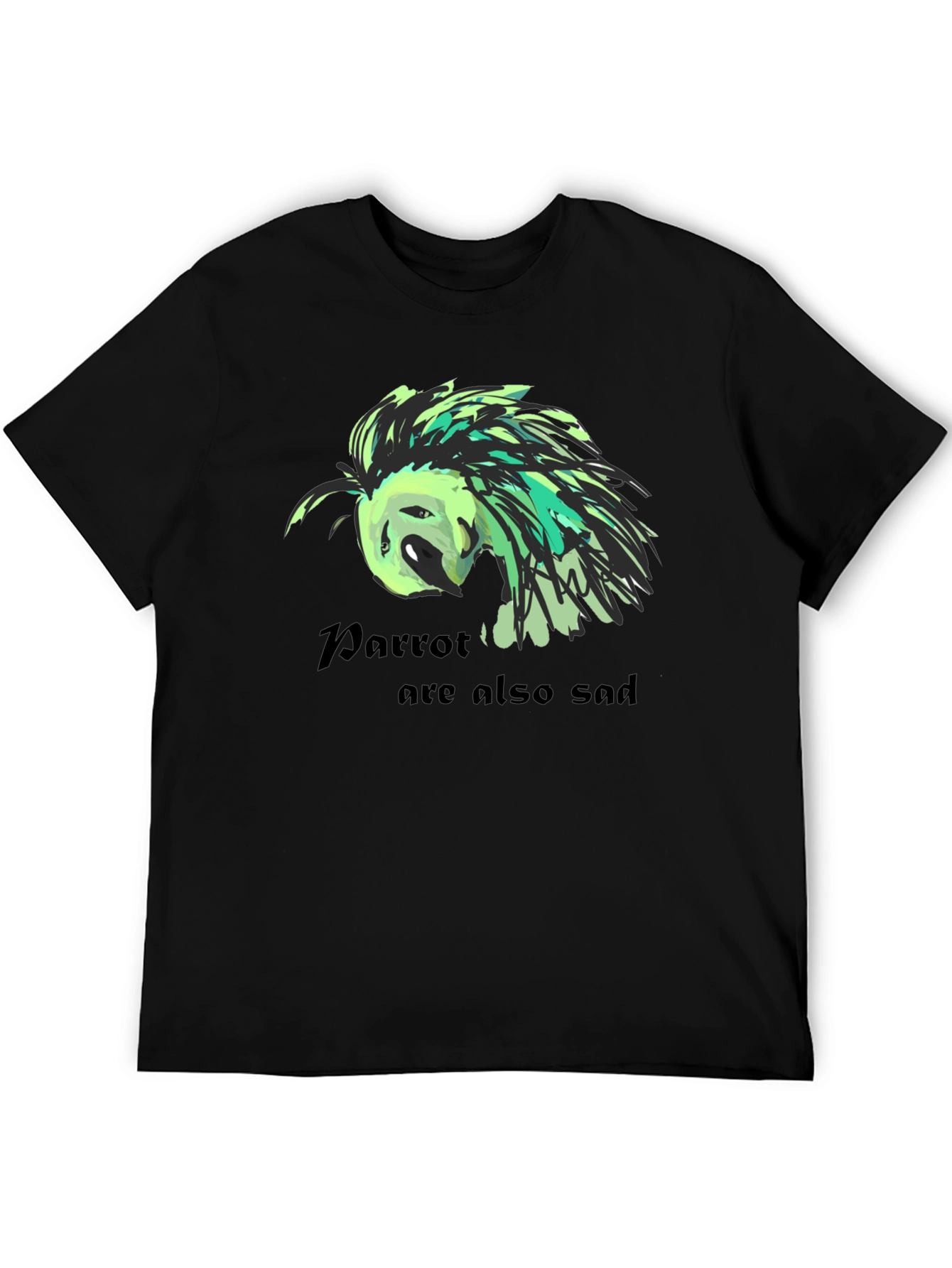 Black Sad Parrot Graphic Tee - Unisex Black T-Shirt view 5