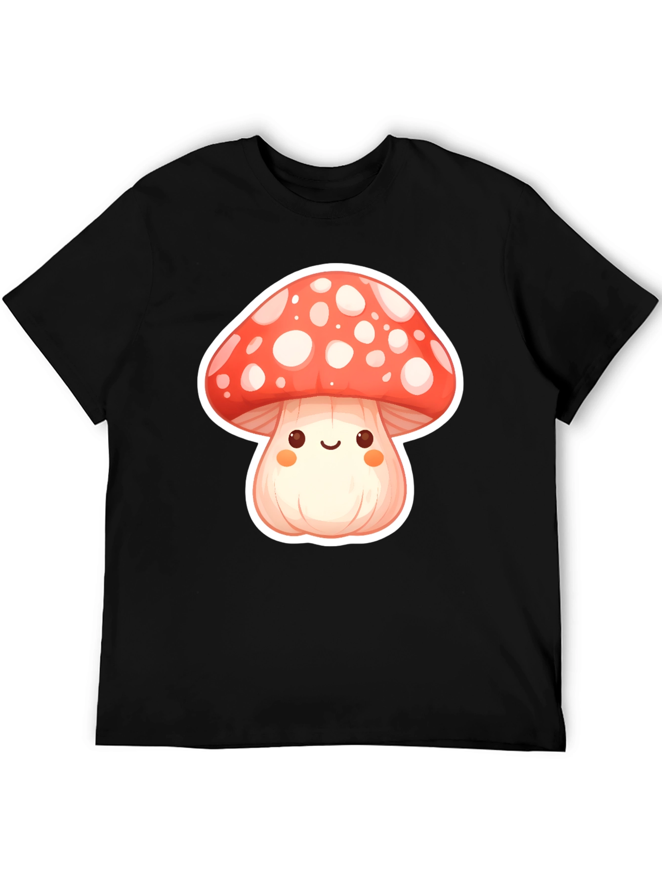 Black Cute Mushroom Graphic Tee - Soft Black Cotton T-Shirt view 5