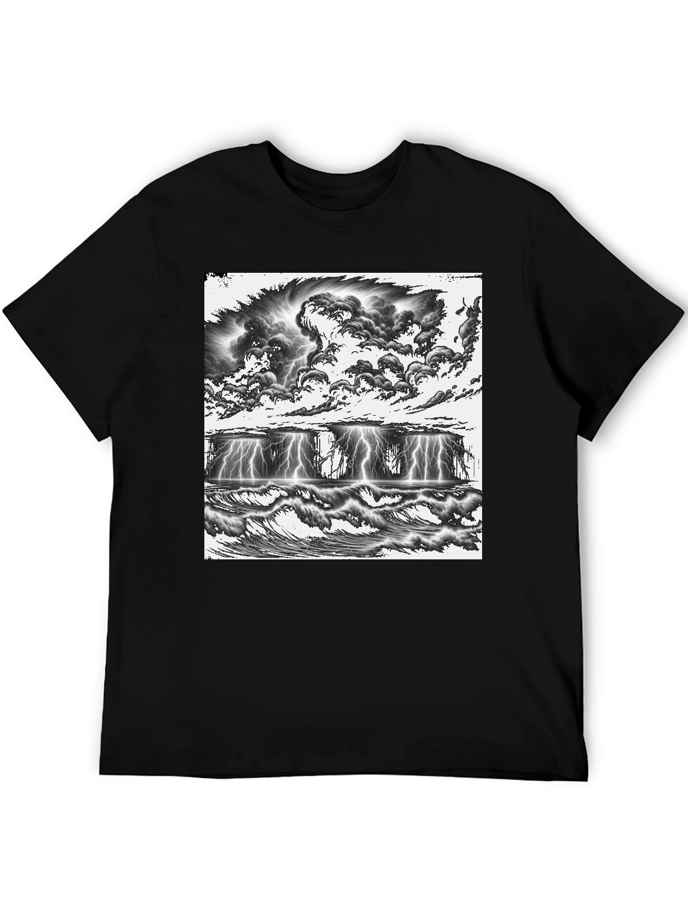 Black Stormy Seas Graphic Tee - Black Cotton T-Shirt view 5