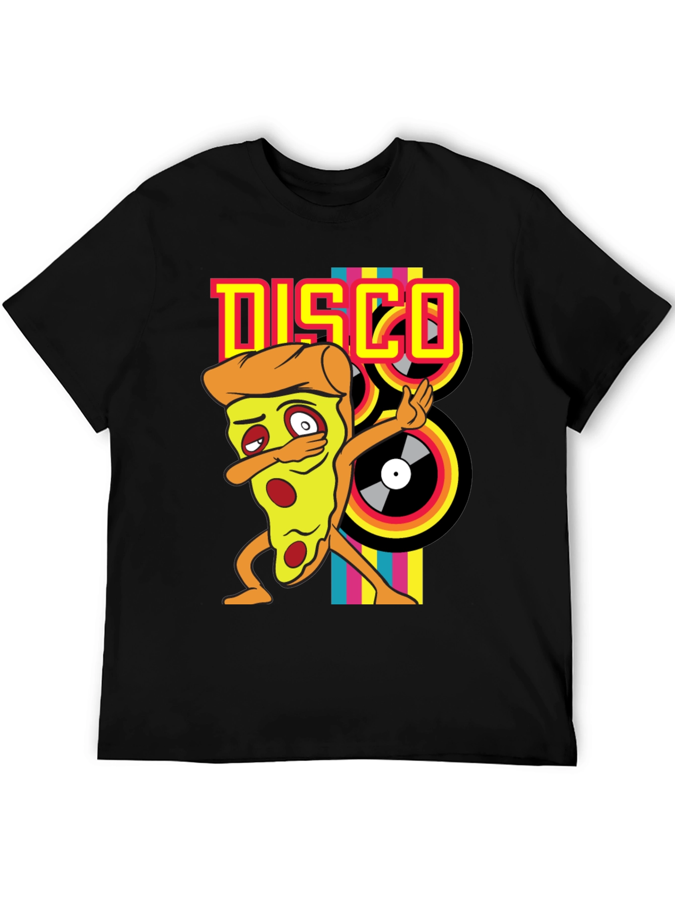 Black Disco Pizza T-Shirt - Unique Graphic Tee view 5