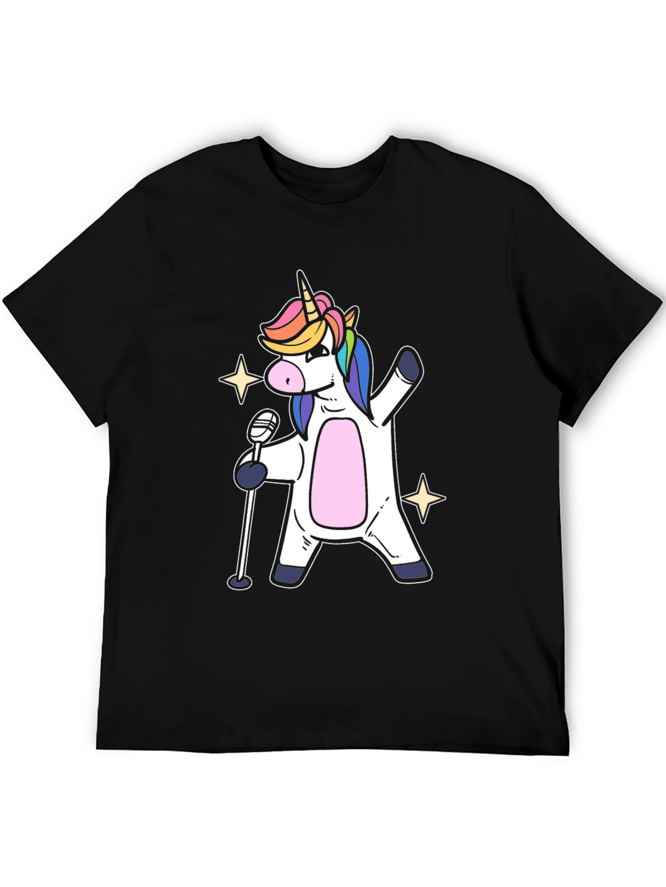 Black Unicorn Singer Graphic T-Shirt - Black Cotton Tee view 5