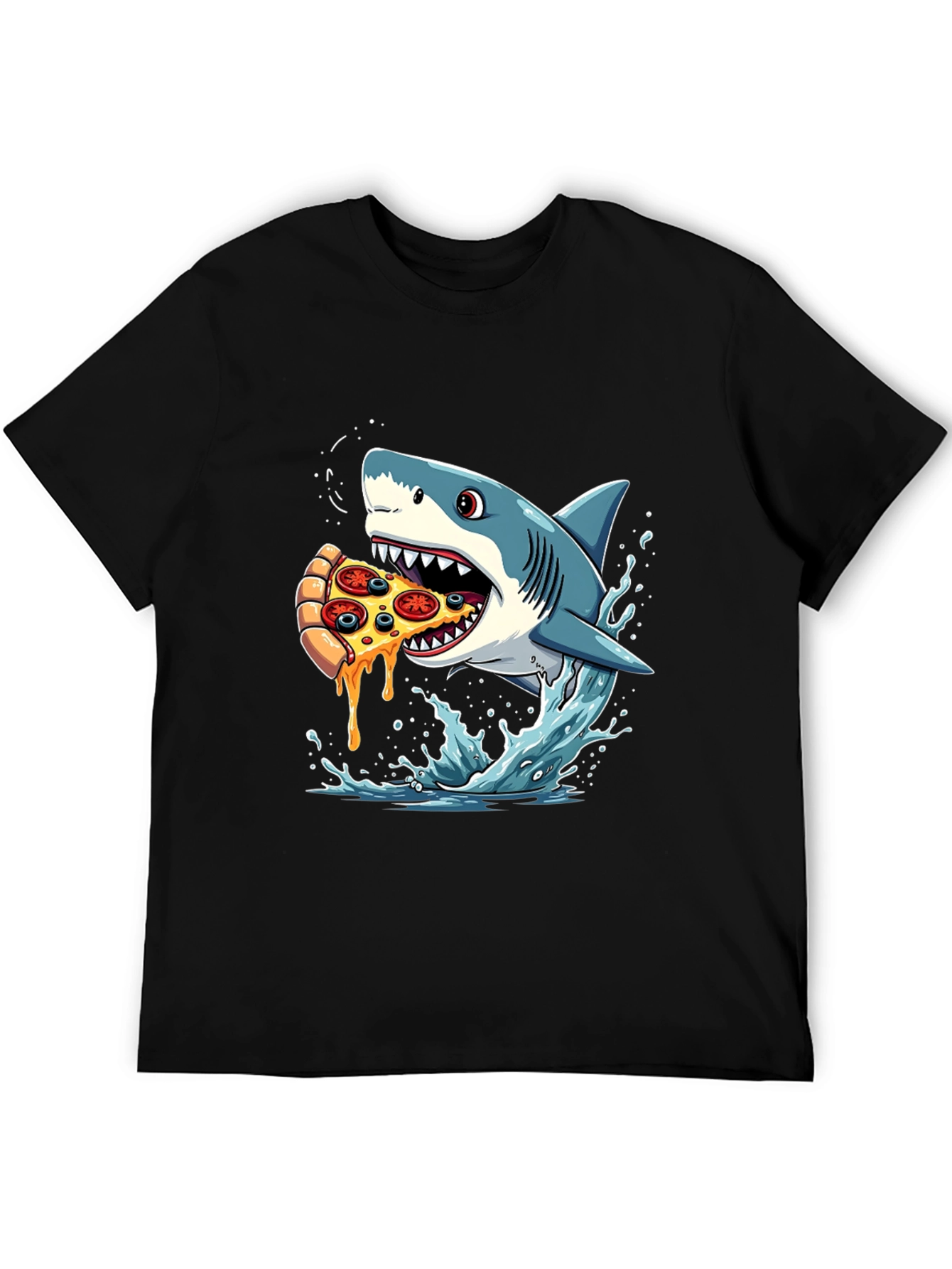 Black Shark Pizza T-Shirt Funny Graphic Tee view 5