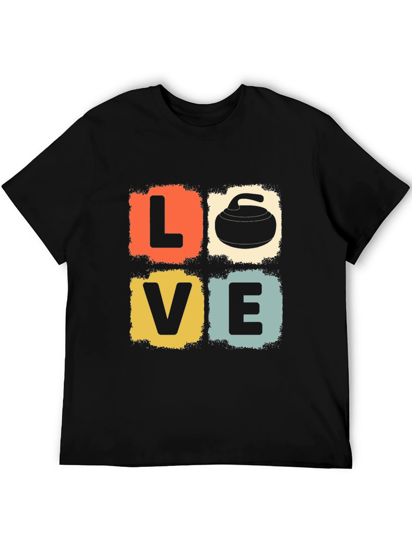 Black LOVE Curling Stone Retro Graphic T-Shirt view 5