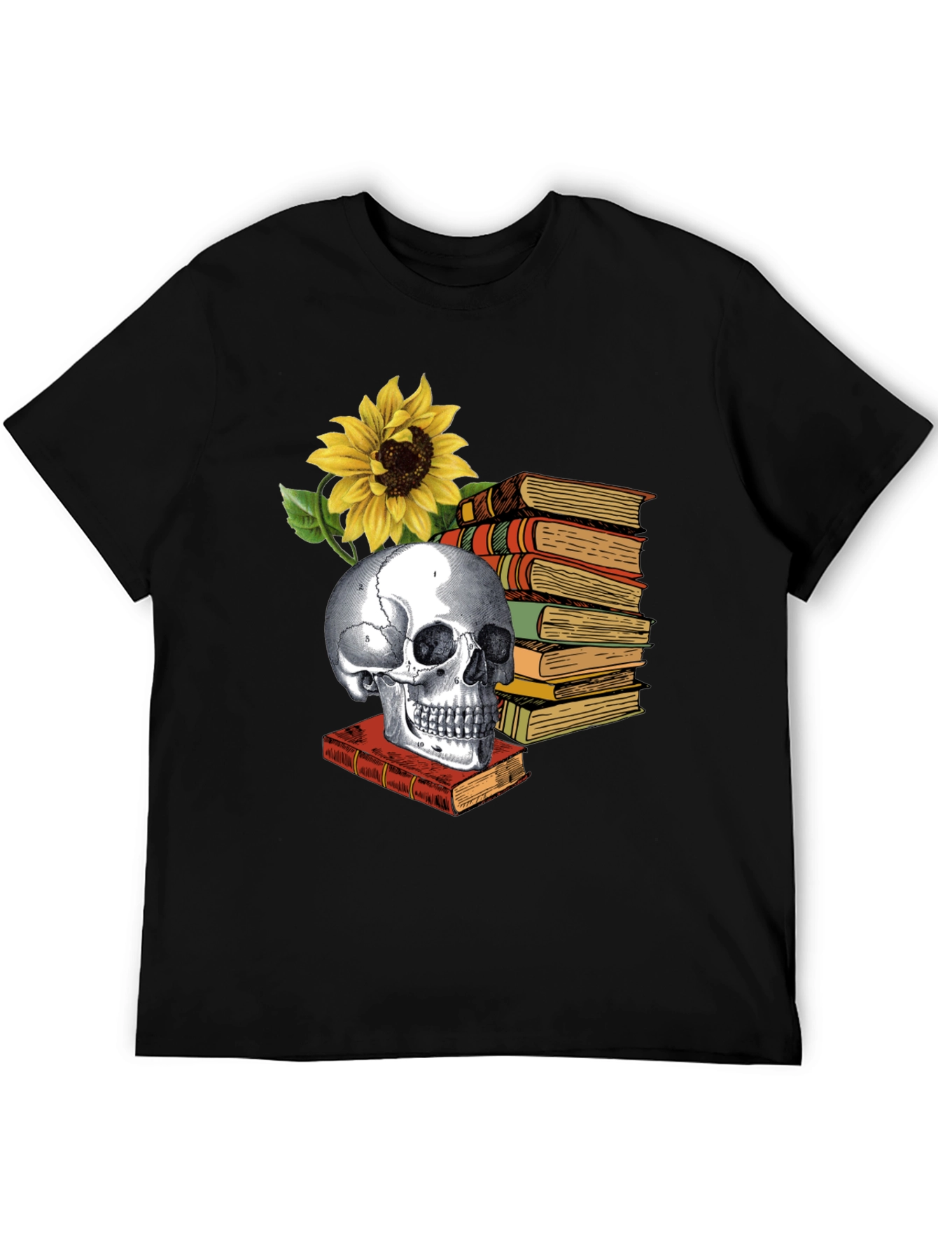 Black Skull & Books Graphic Tee - Read in Peace view 5