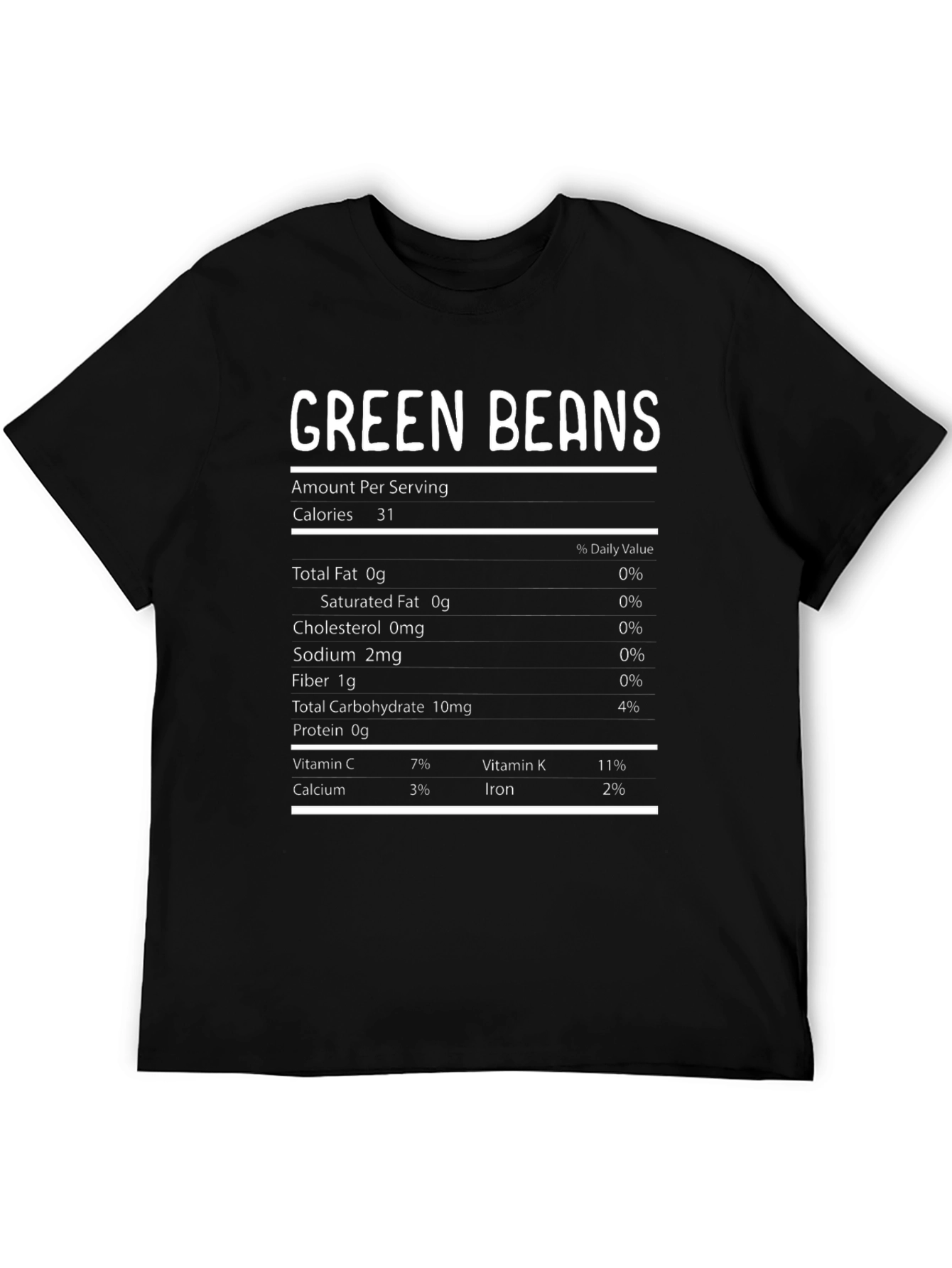 Black Green Beans Nutrition Facts Funny T-Shirt view 5