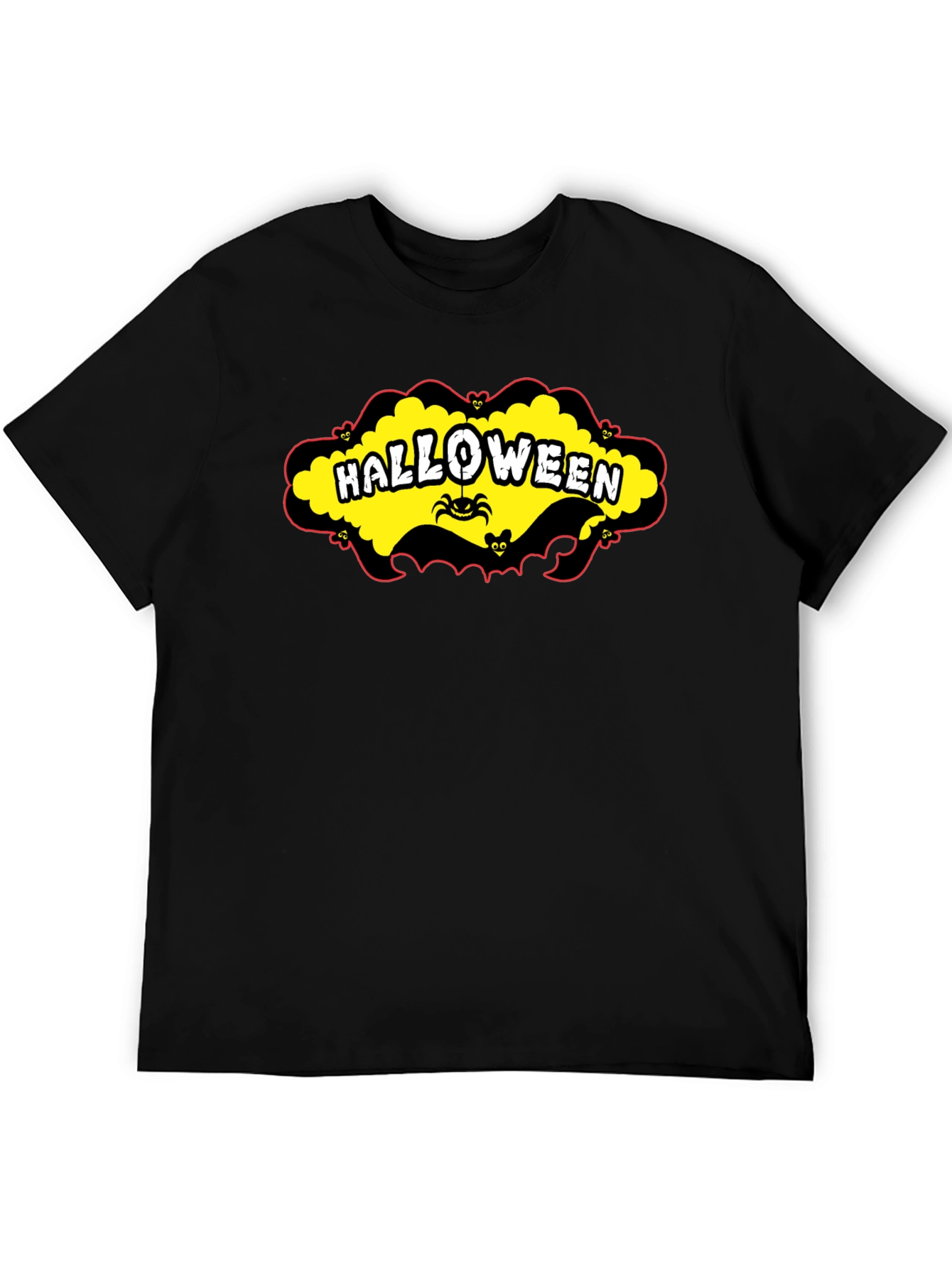 Black Halloween T-Shirt - Spooky Spider & Bats Design view 5