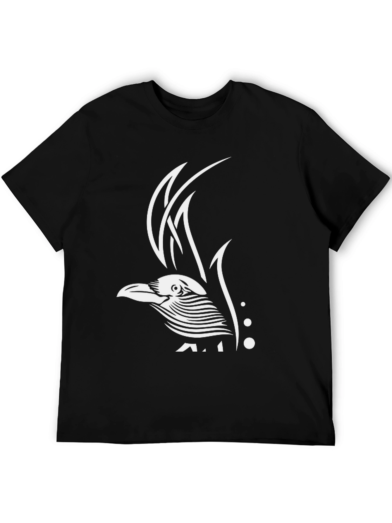 Black Raven Graphic Tee - Black Cotton Bird Design T-Shirt view 5