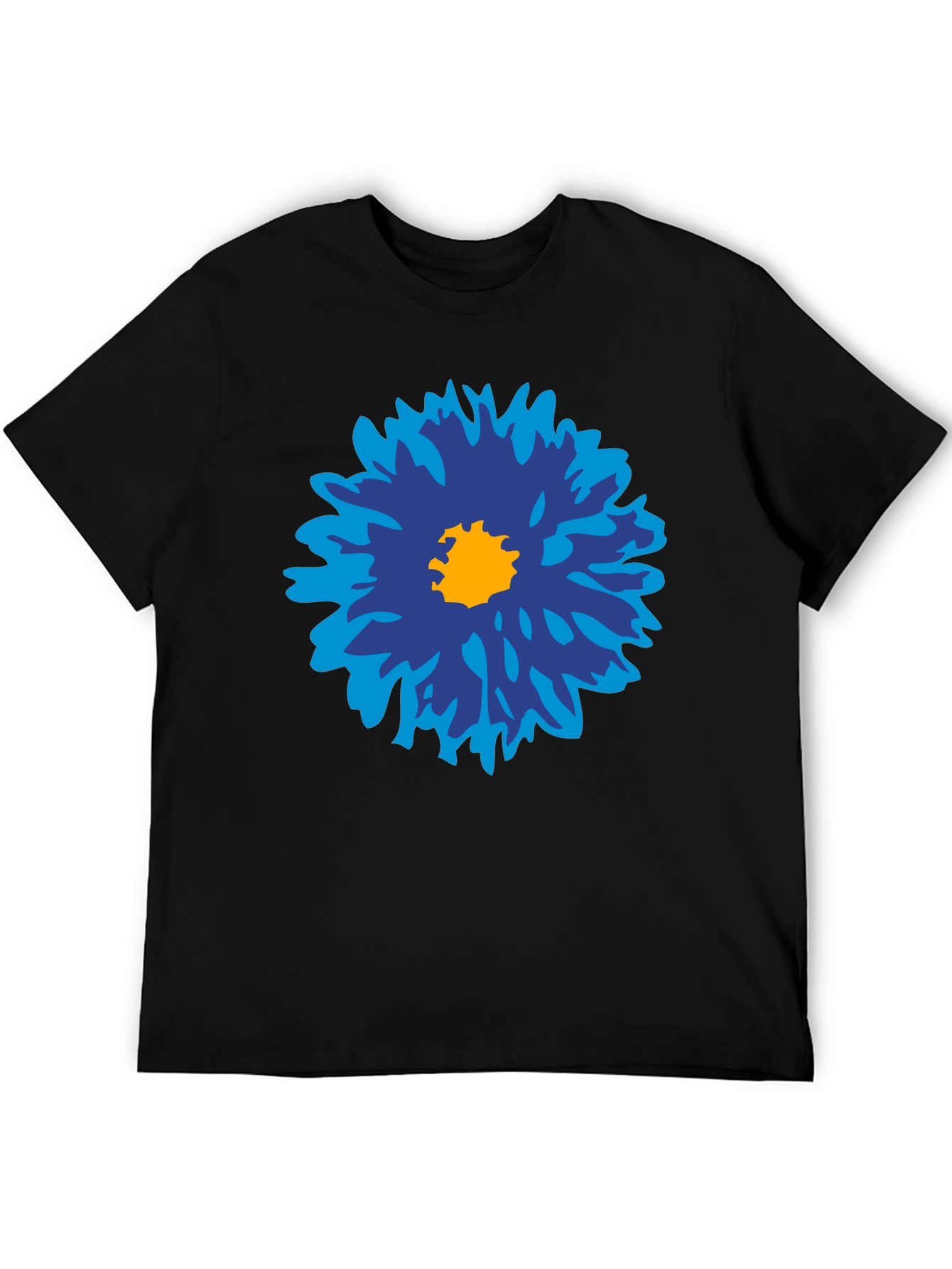Black Blue Flower Graphic Tee - Men's Black Cotton T-Shirt view 5