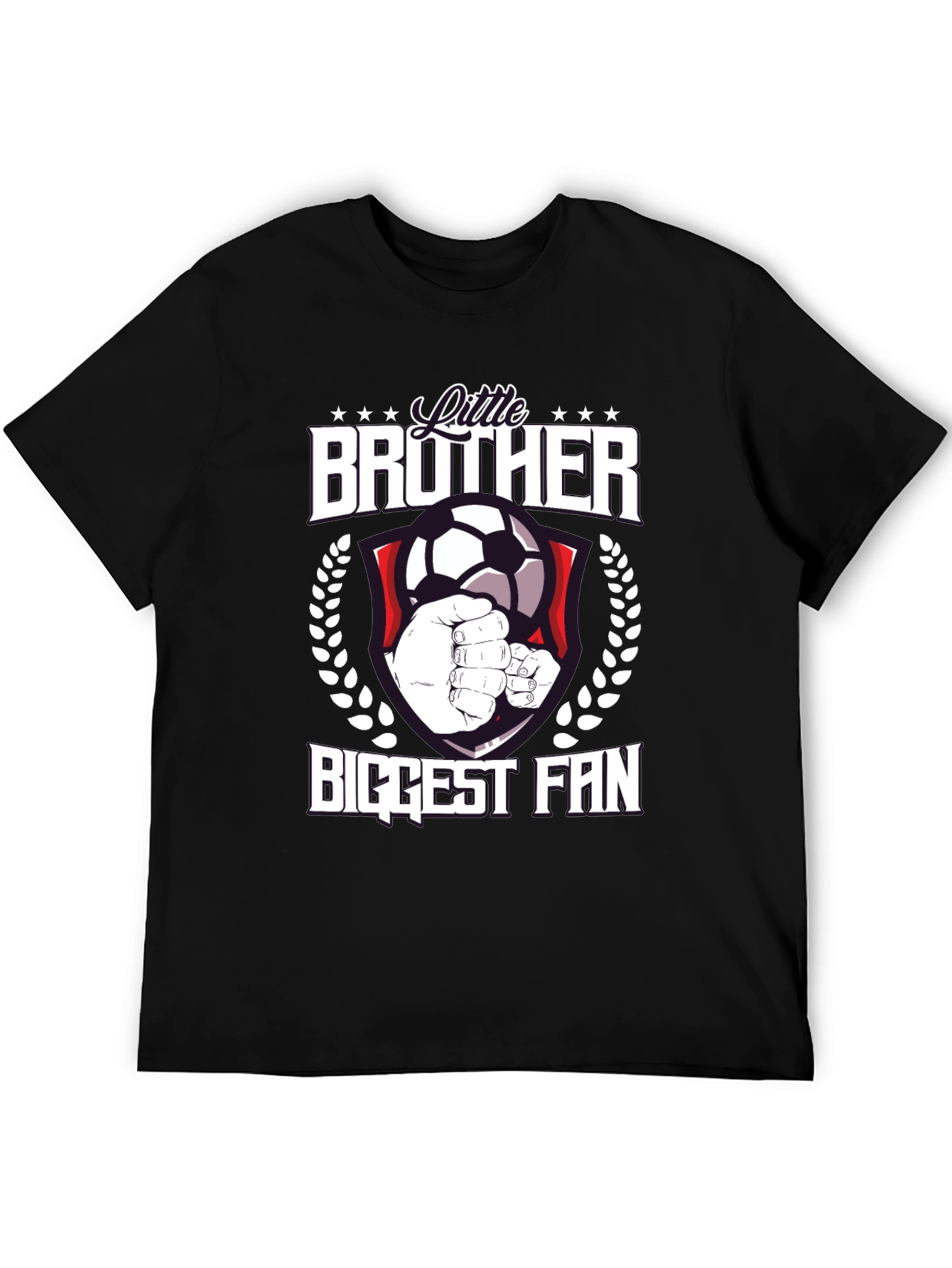 Black Little Brother Biggest Fan Soccer T-Shirt view 5
